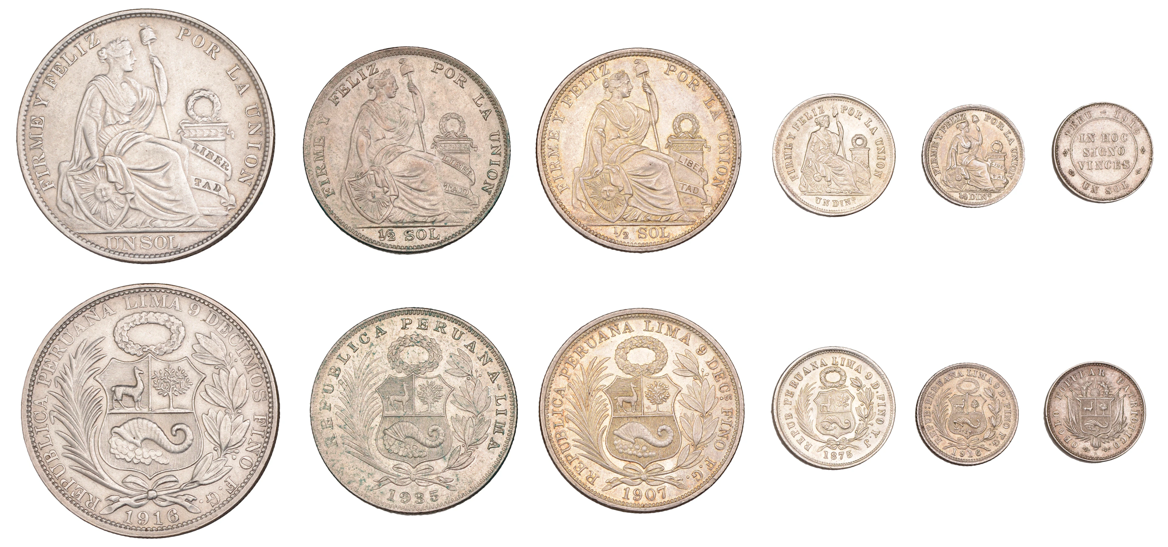 Peru, Republic, Sol, 1916, Half-Sol (2), 1907, 1935, Dinero, 1875
