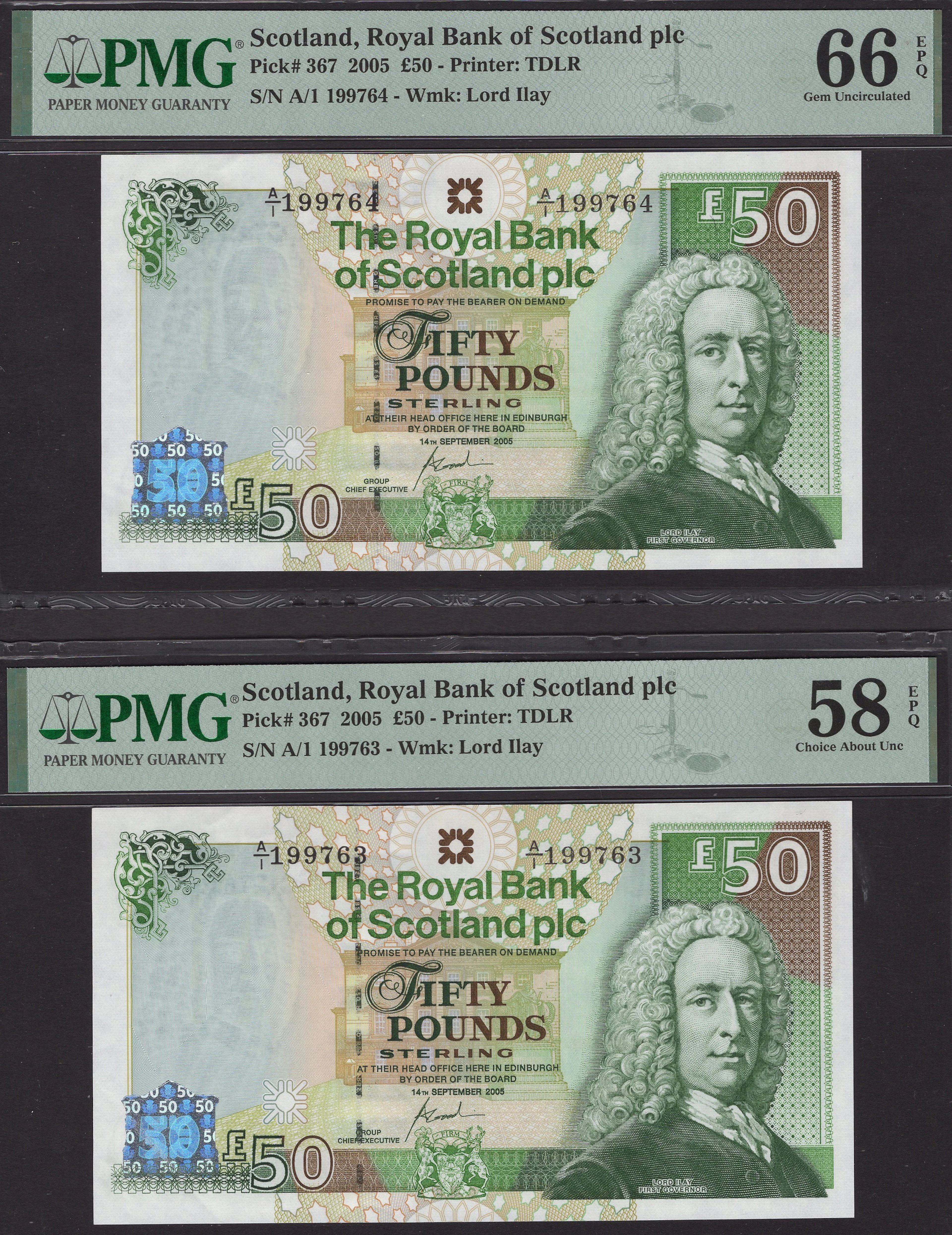 Royal Bank of Scotland PLC, £50 (2), 14 September 2005, consecutive