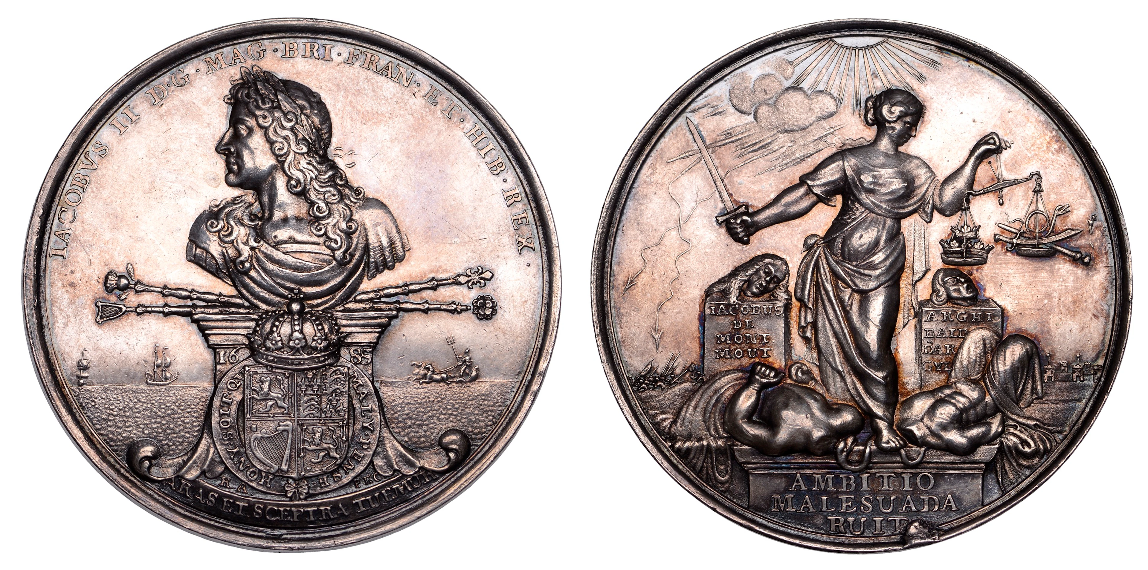 Execution of the Dukes of Monmouth and Argyll, 1685, a silver medal