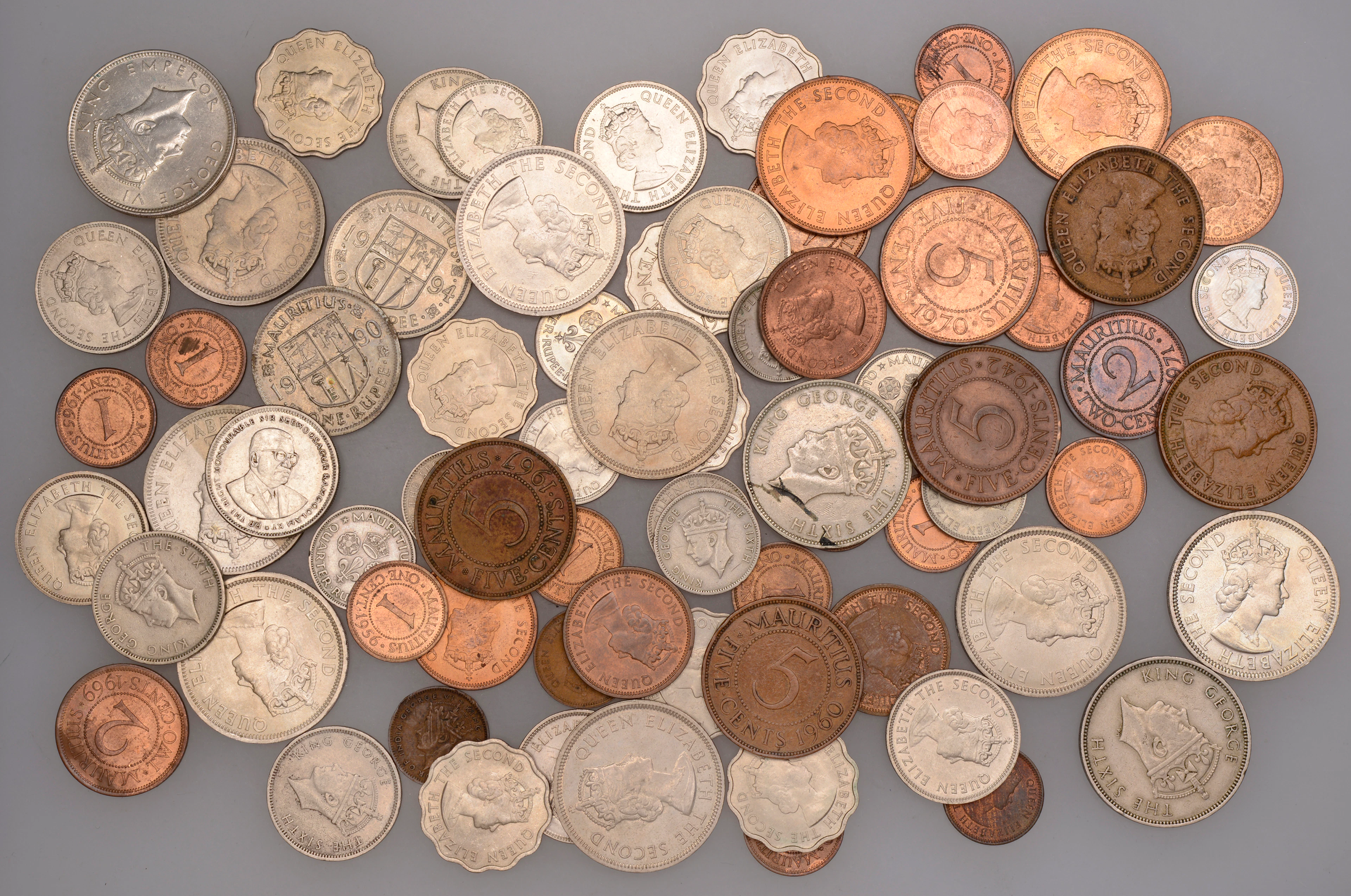 Mauritius, Miscellaneous Mauritian coins, George VI to Republic, various