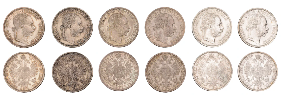 Austria, Franz Joseph I, Florins (6), 1877, 1881, 1883, 1884, 1889