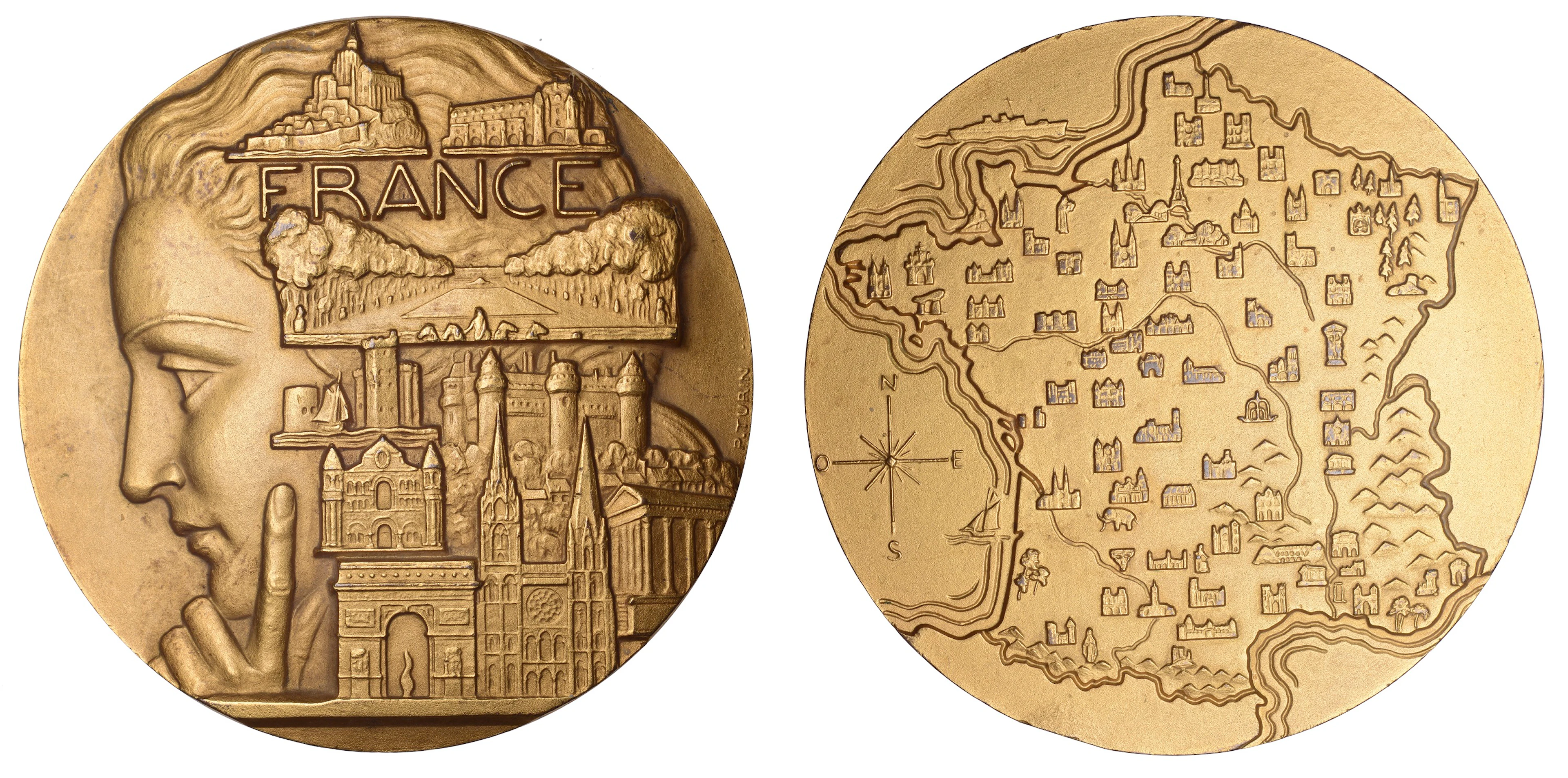FRANCE, France Touristique [Tourist France], 1953, a gilt-bronze medal