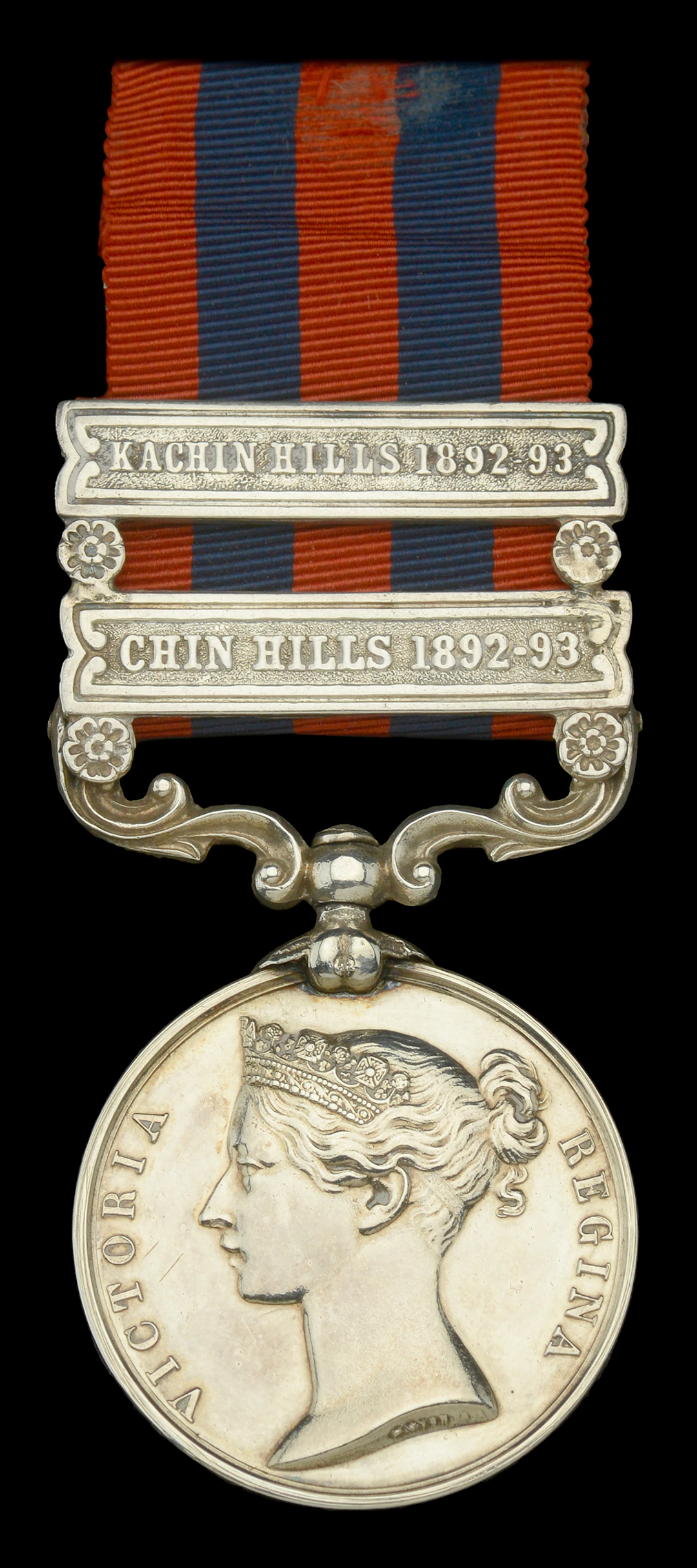 India General Service 1854-95, 2 clasps, Chin Hills 1892-93, Kachin