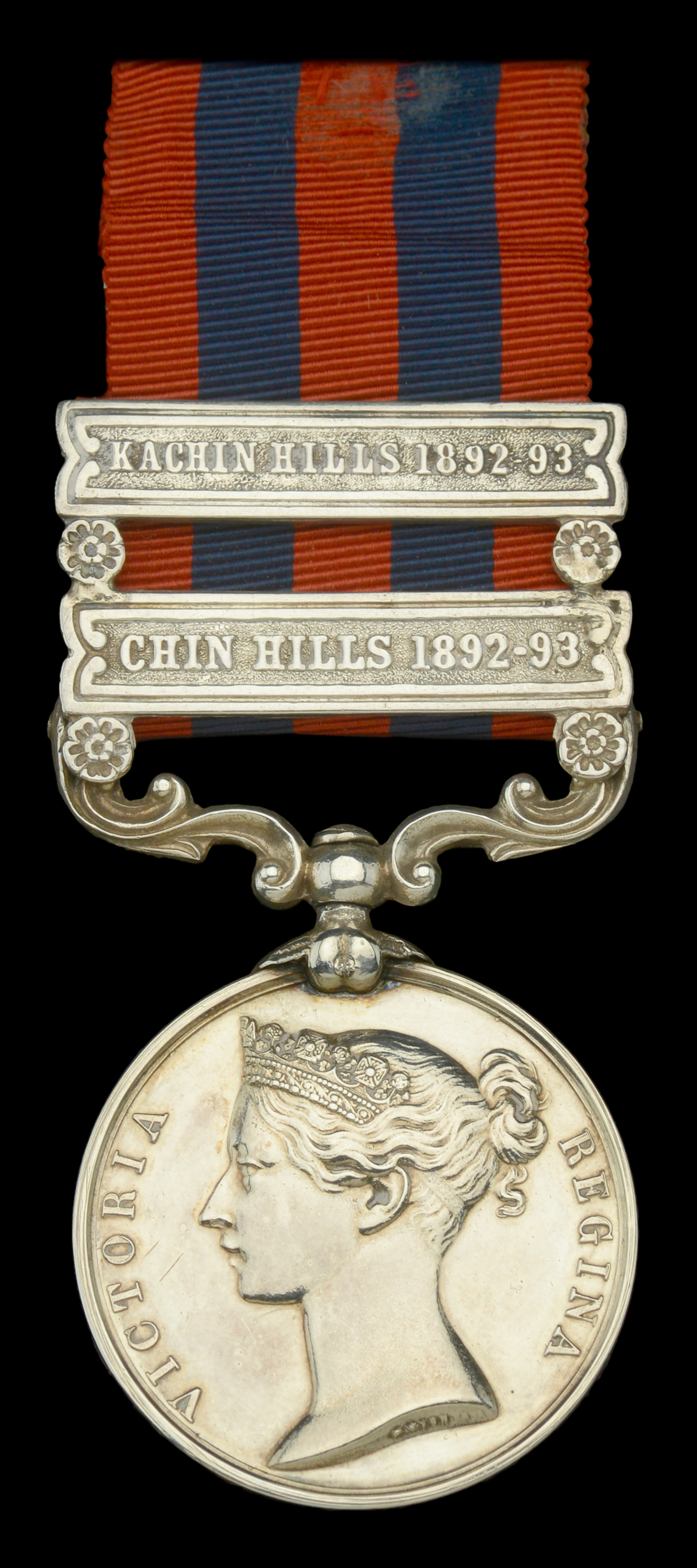 India General Service 1854-95, 2 clasps, Chin Hills 1892-93, Kachin