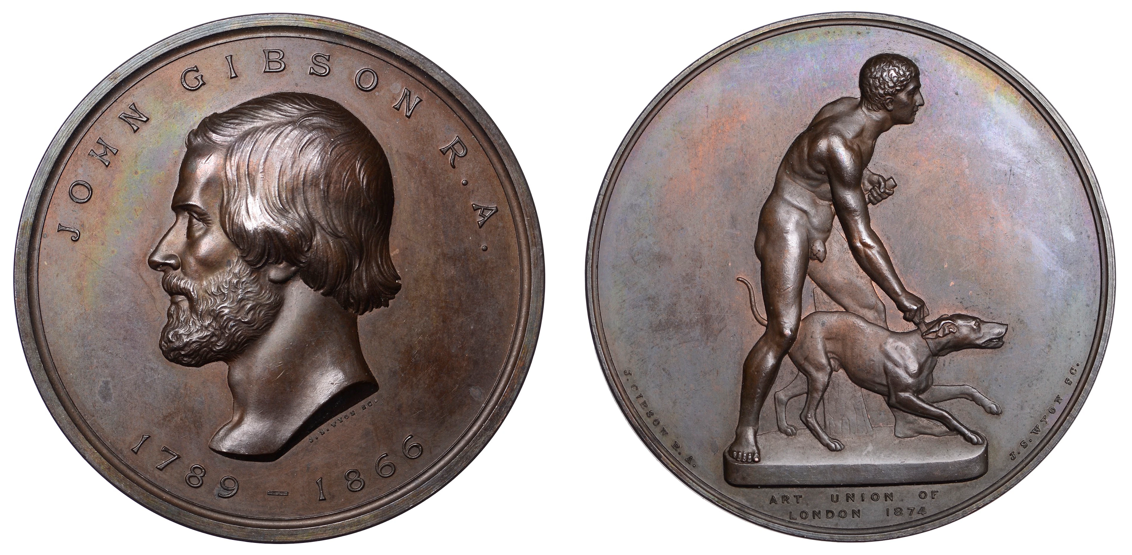 John Gibson, 1874, a bronze medal by J.S. Wyon for the Art Union of