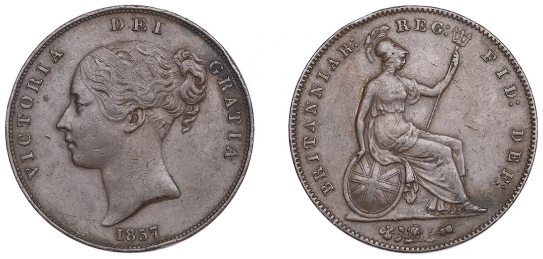 Victoria (1837-1901), Penny, 1857, close colon, rectangular serif
