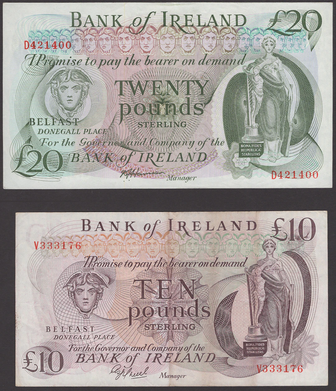 Bank of Ireland, £10, ND (1985), serial number V333176, O’Neill signature