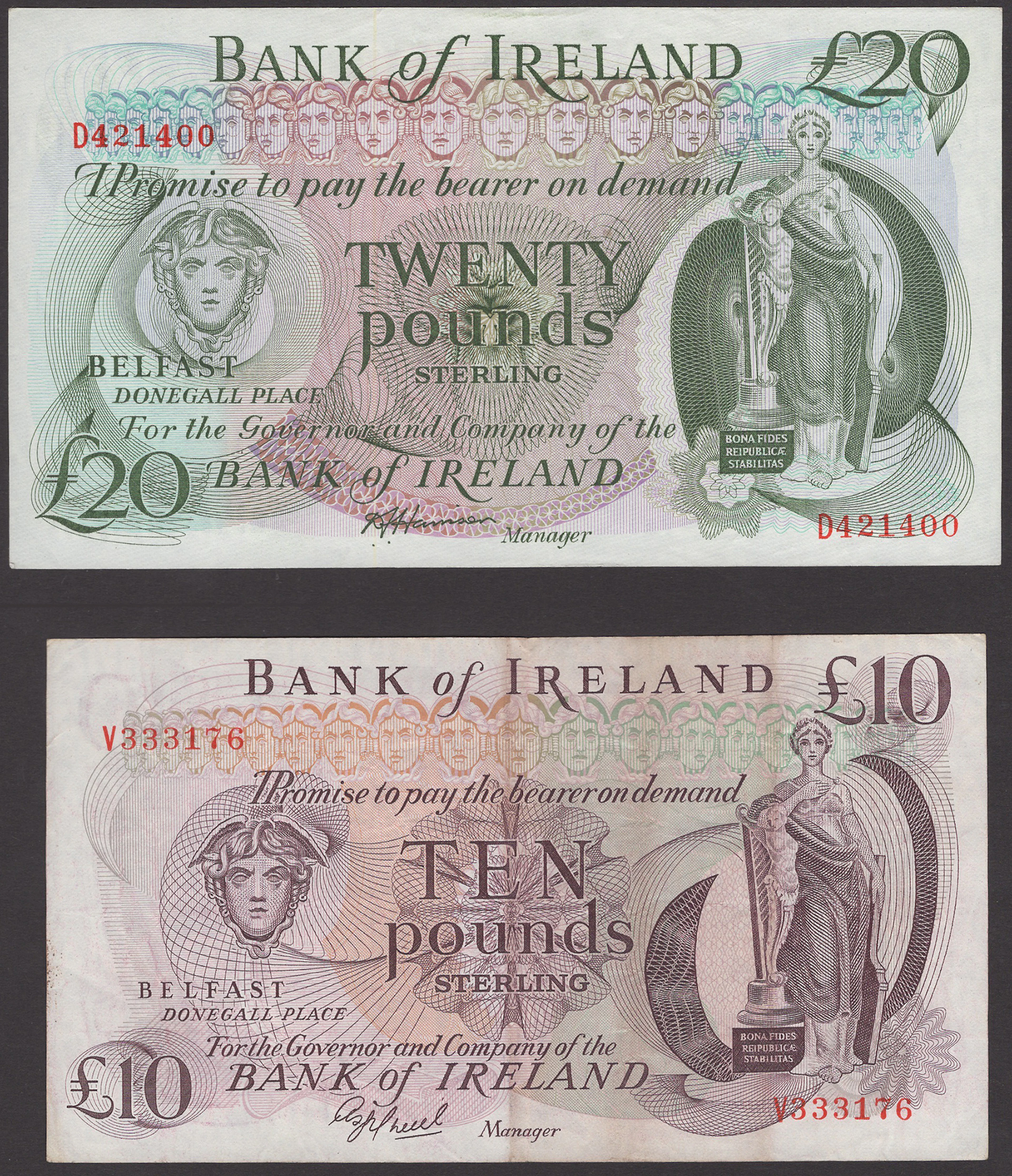 Bank of Ireland, £10, ND (1985), serial number V333176, O’Neill signature