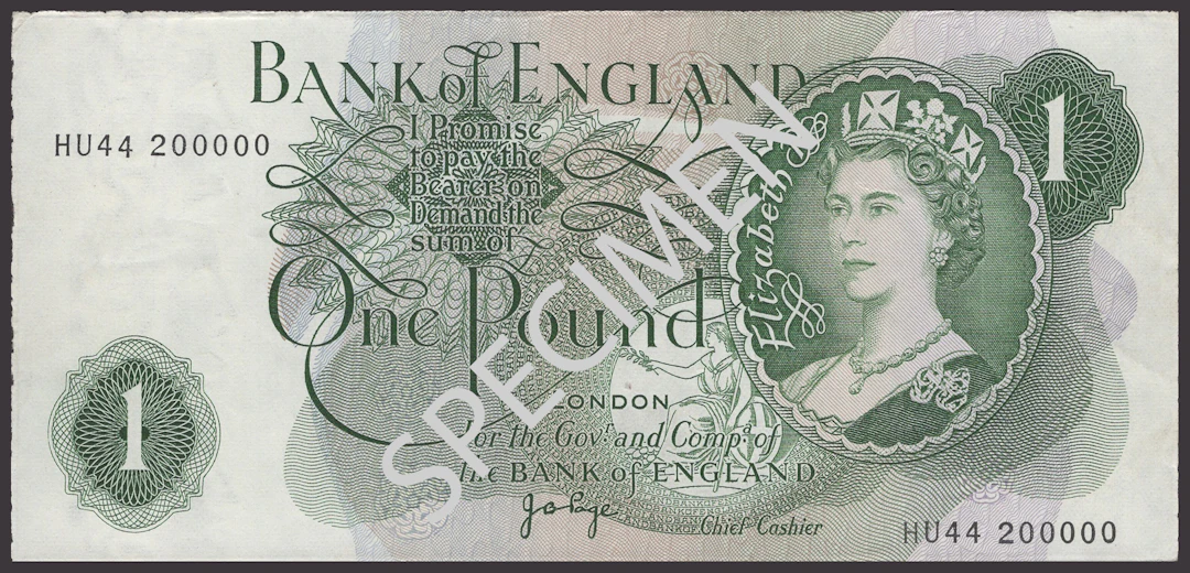 ERROR: Bank of England, John B. Page, £1, 1970, serial number HU44