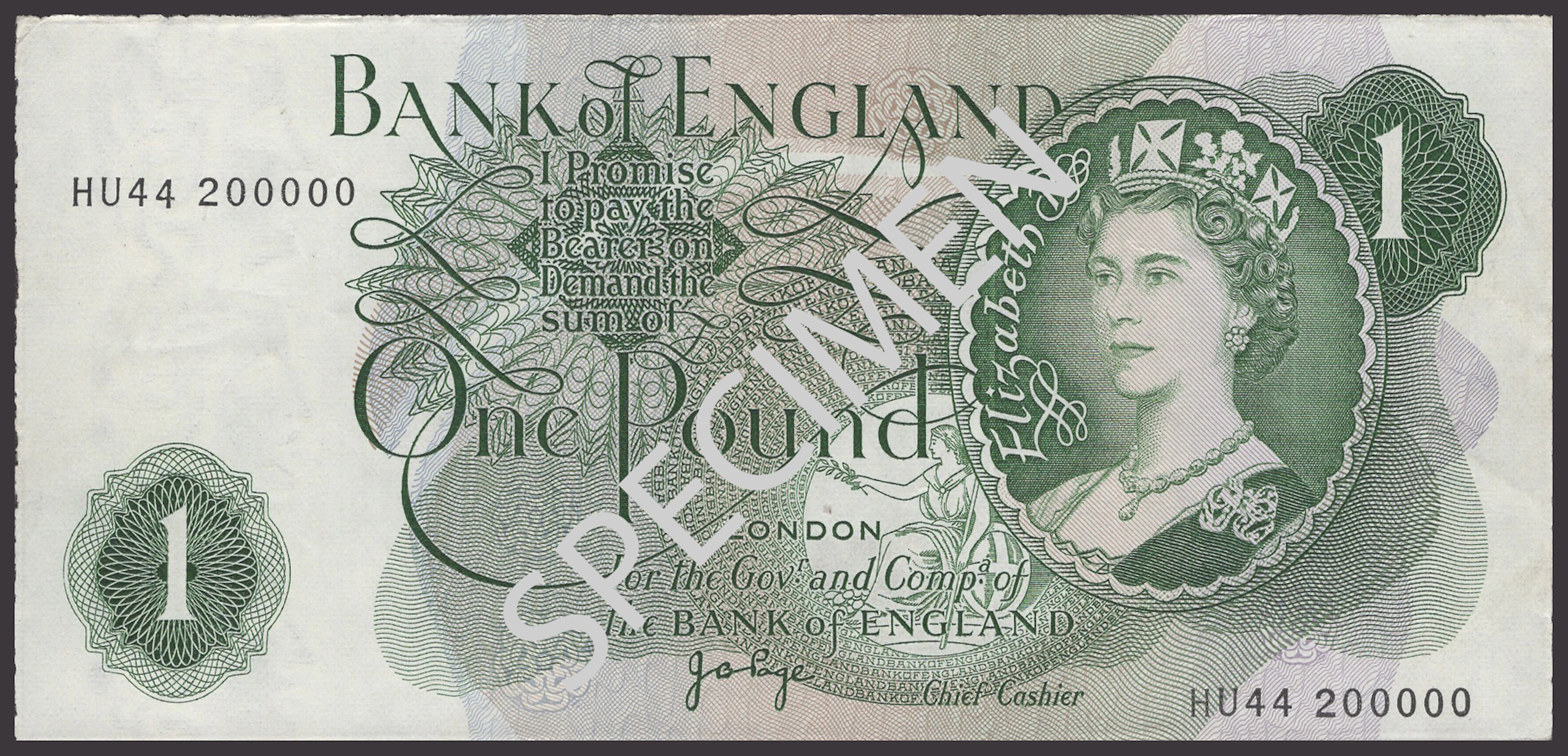 ERROR: Bank of England, John B. Page, £1, 1970, serial number HU44