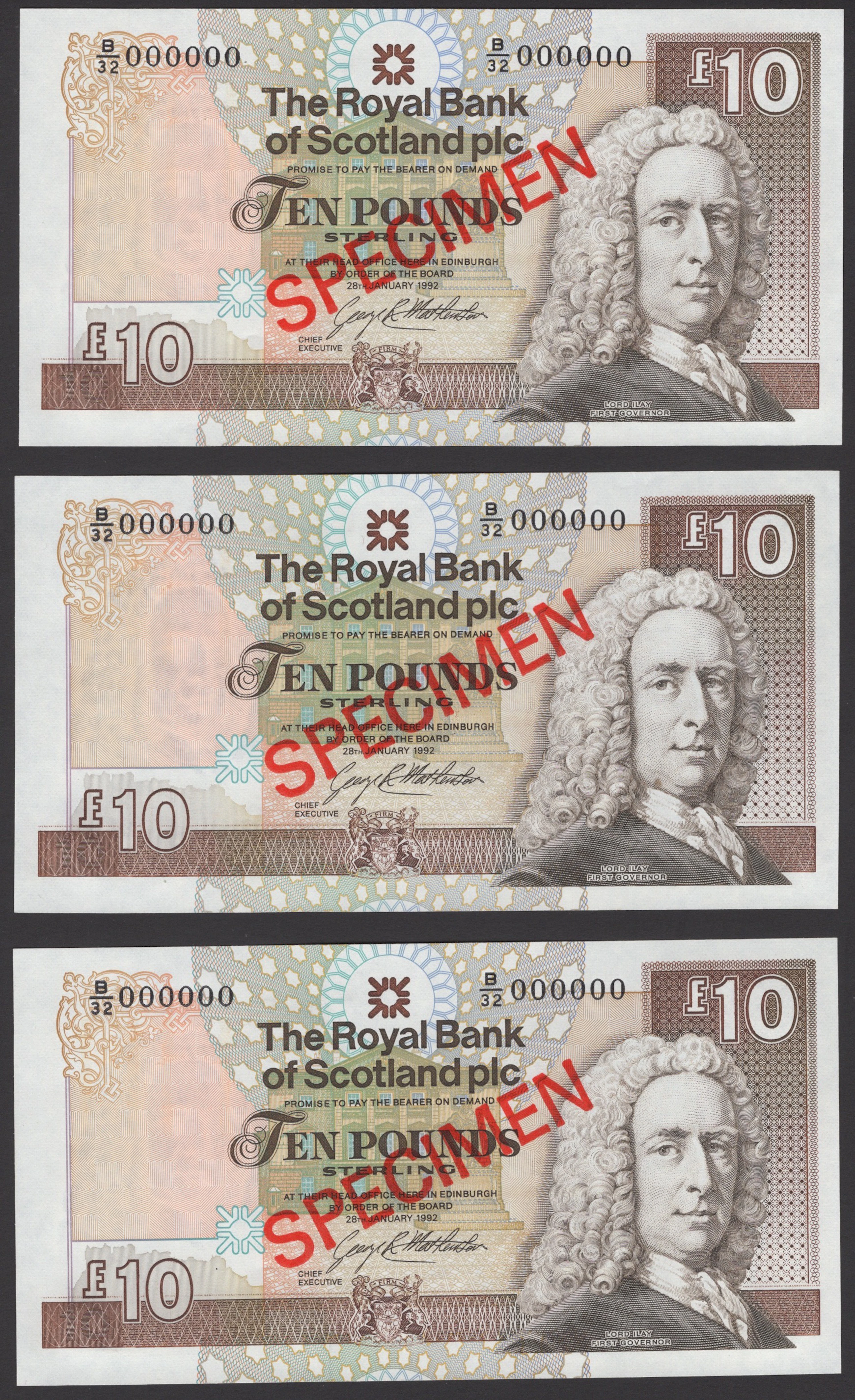 Royal Bank of Scotland PLC, specimen £10 (6), 28 January 1992, serial