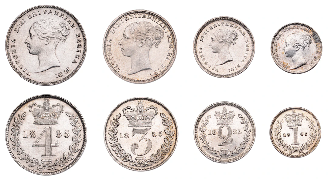 Victoria (1837-1901), Maundy Set, 1885 (ESC 3542; S 3916) [4]. Cleaned