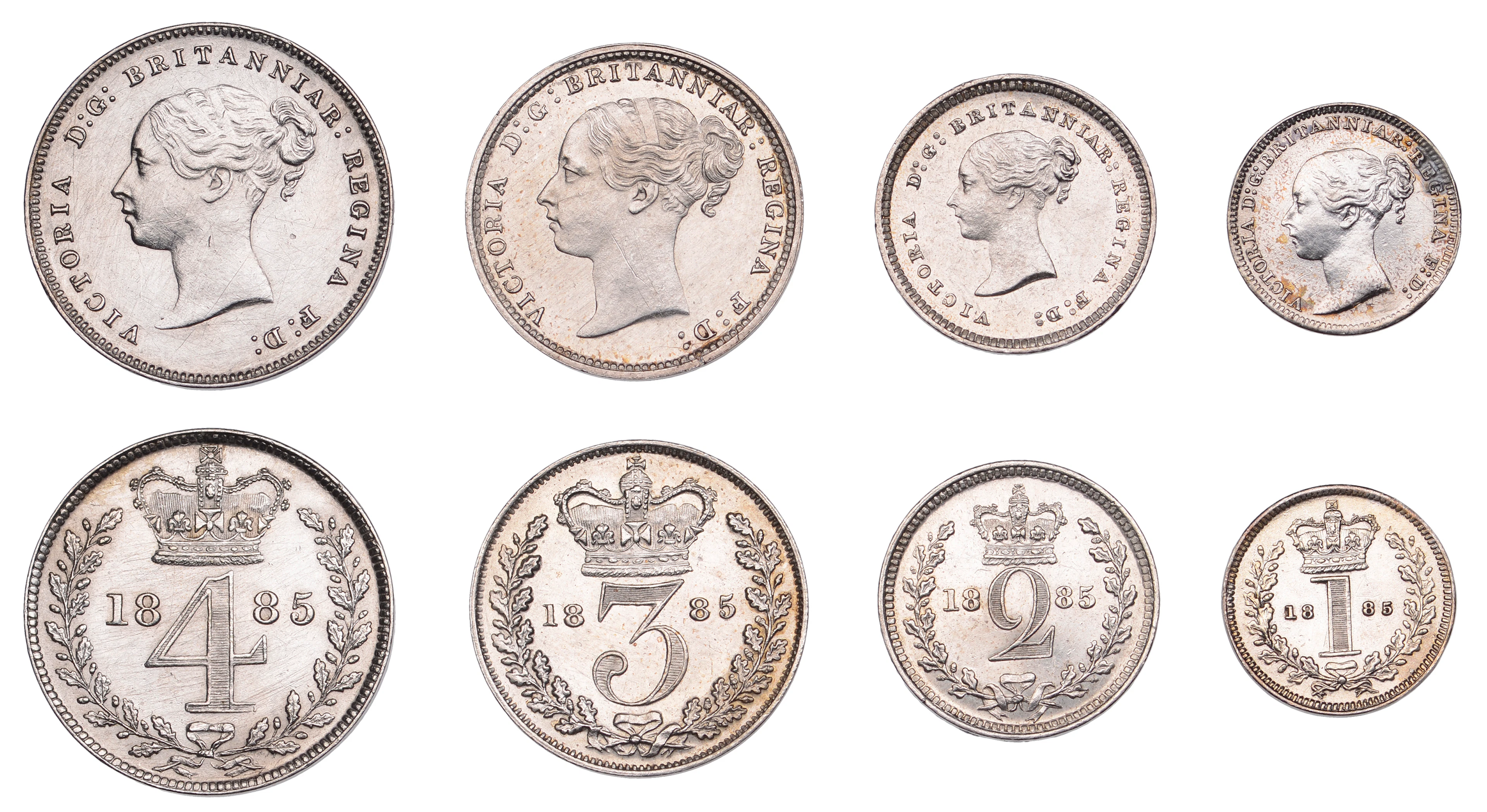 Victoria (1837-1901), Maundy Set, 1885 (ESC 3542; S 3916) [4]. Cleaned