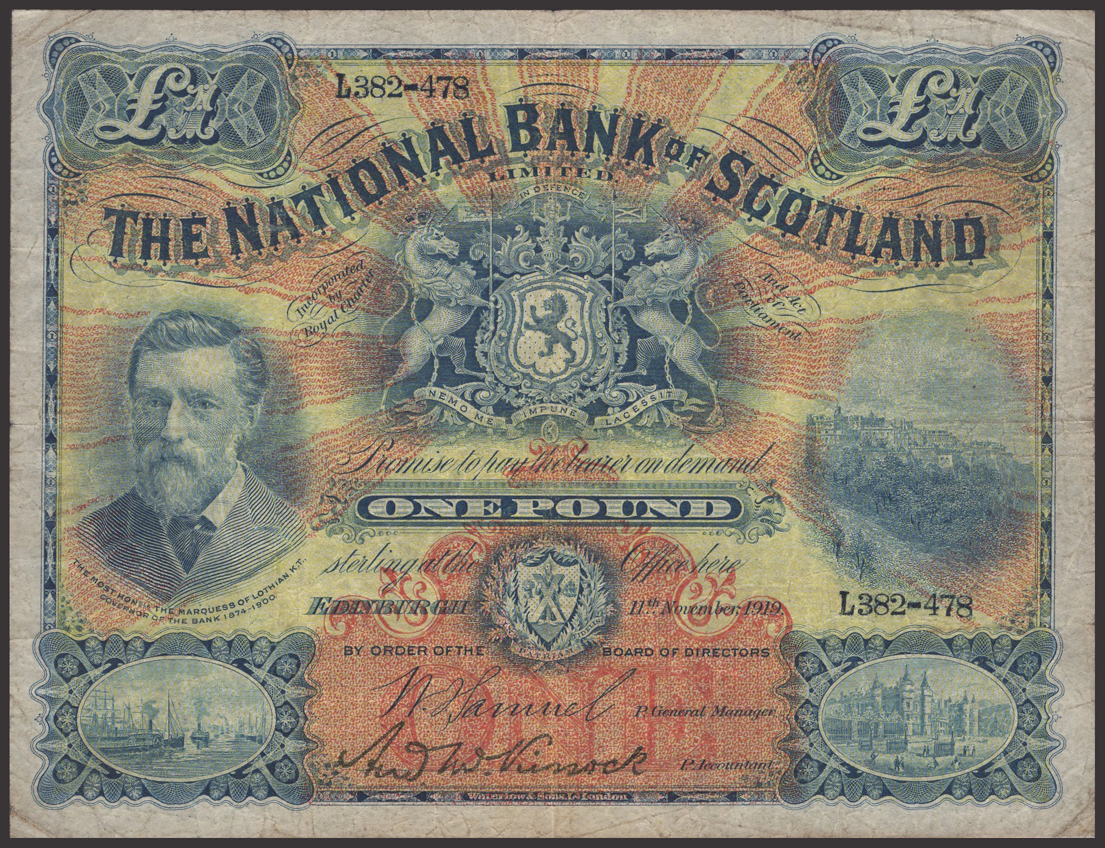 National Bank of Scotland Limited, £1, 11 November 1919, serial number