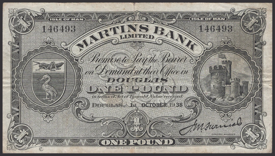 Martins Bank Limited, £1, 1 October 1938, serial number 146493, Furniss