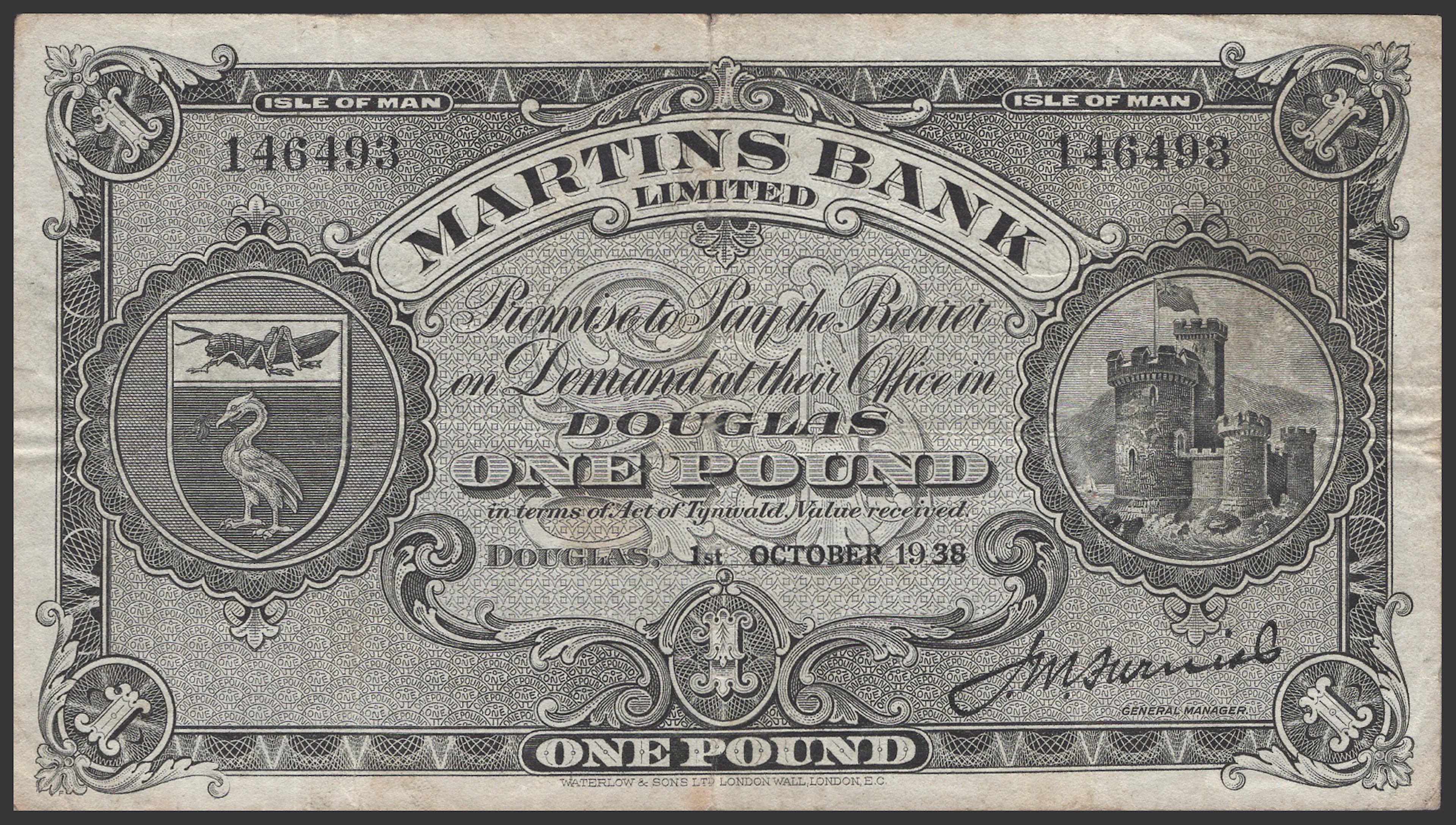 Martins Bank Limited, £1, 1 October 1938, serial number 146493, Furniss