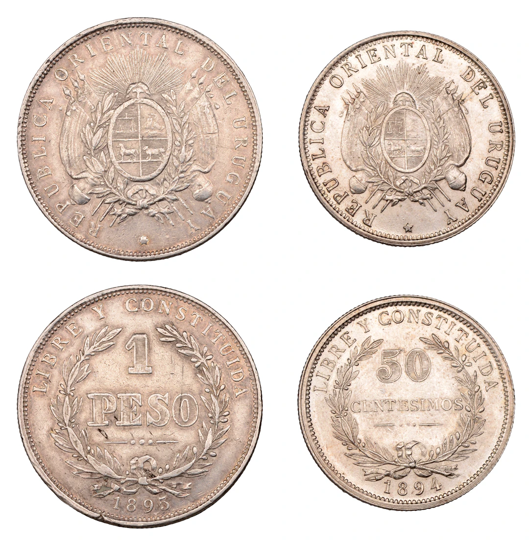 Uruguay, Oriental Republic, Peso, 1895, 50 Centesimos, 1894, both