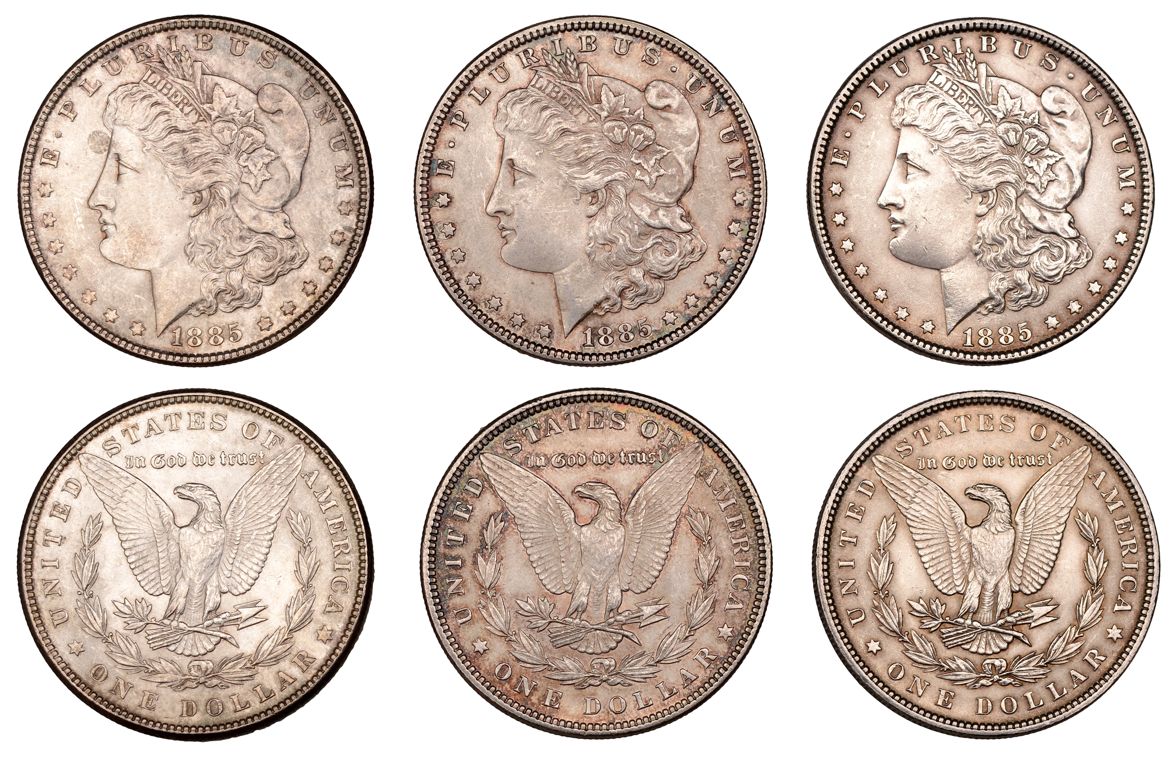 United States of America, Dollars (3), all 1885, Philadelphia (KM
