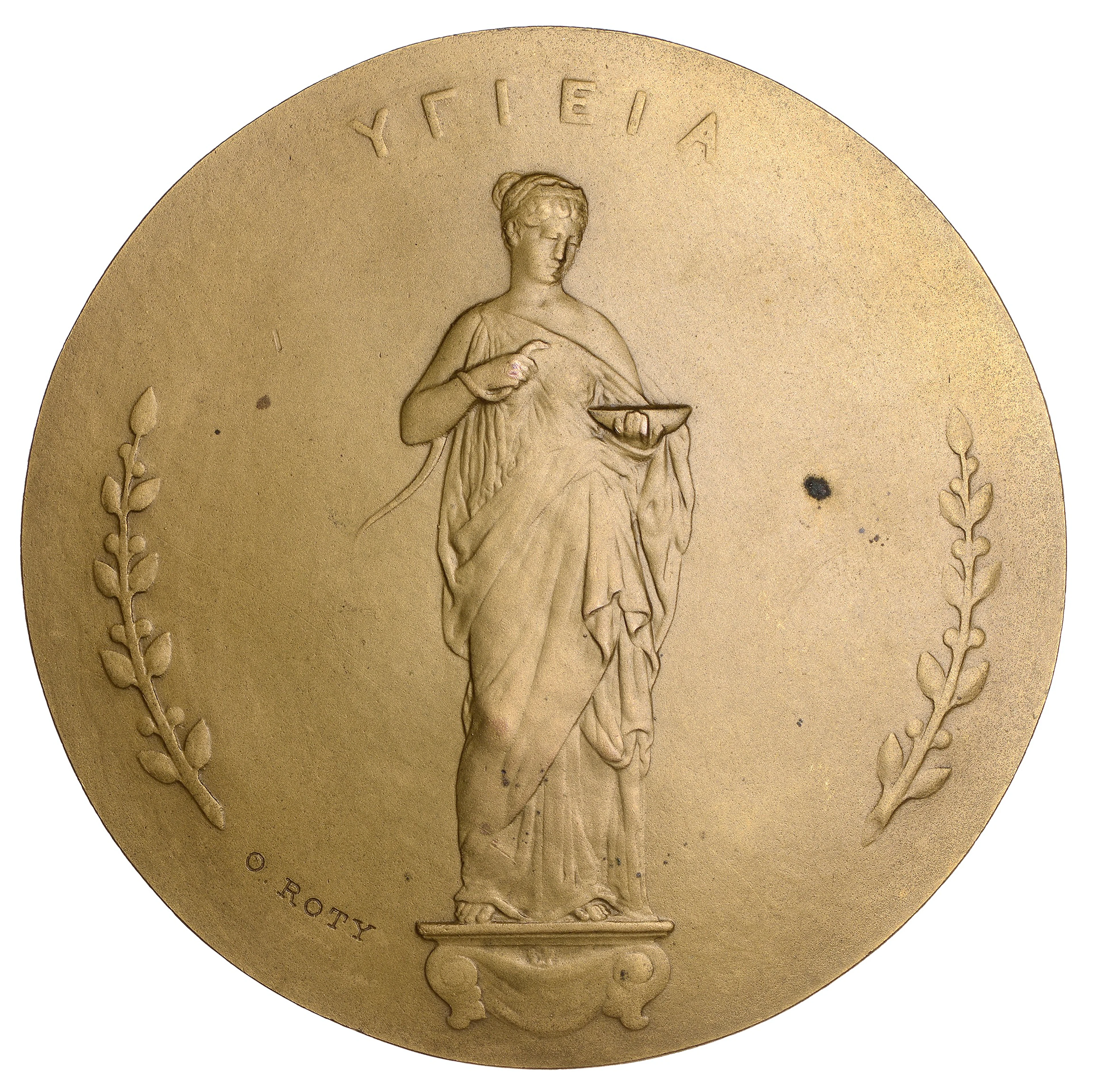 FRANCE, Hygeia, c. 1875, a uniface light bronze medal by L.-O. Roty