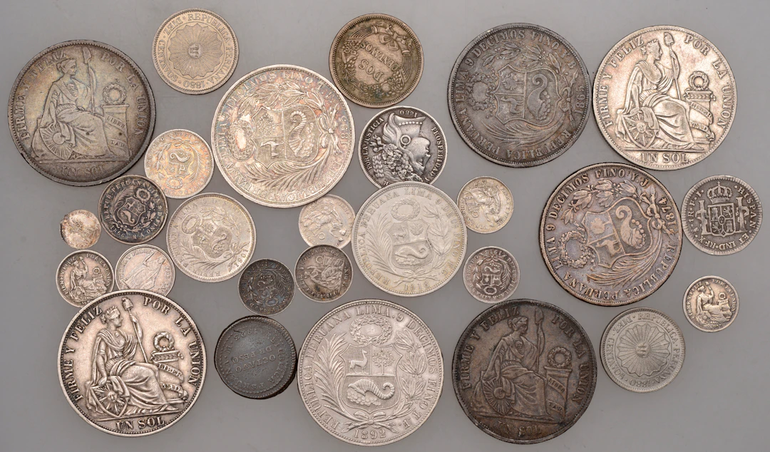Peru, Republic, Sols (8), 1864yb, 1865yb, 1867yb, 1874yj, 1889tf