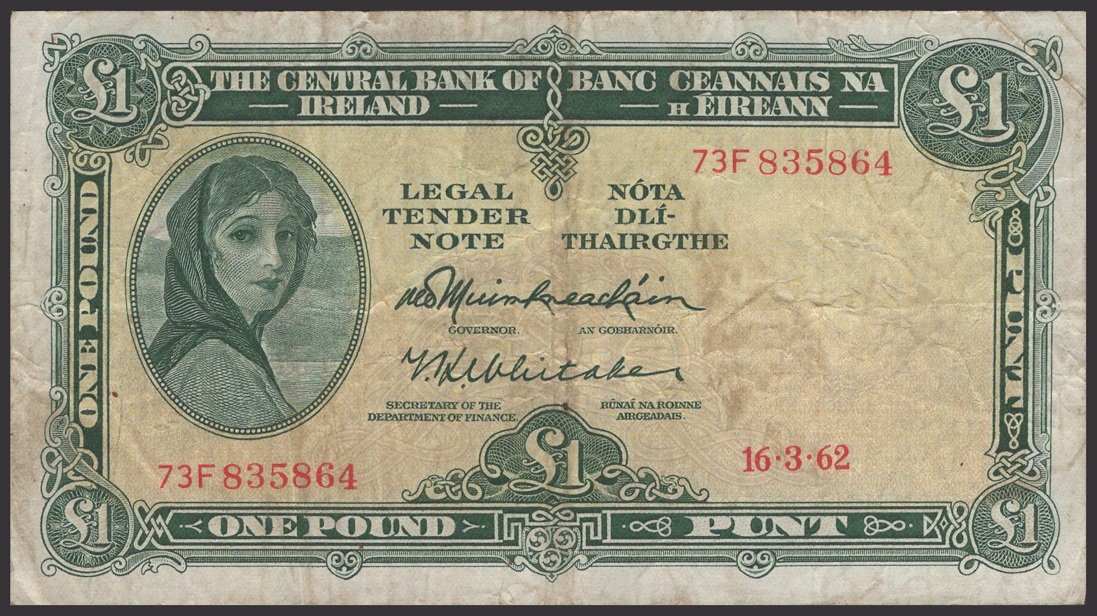 Central Bank of Ireland, £1 (5), 1962, 1974, 1975, and 1976 (2), £5