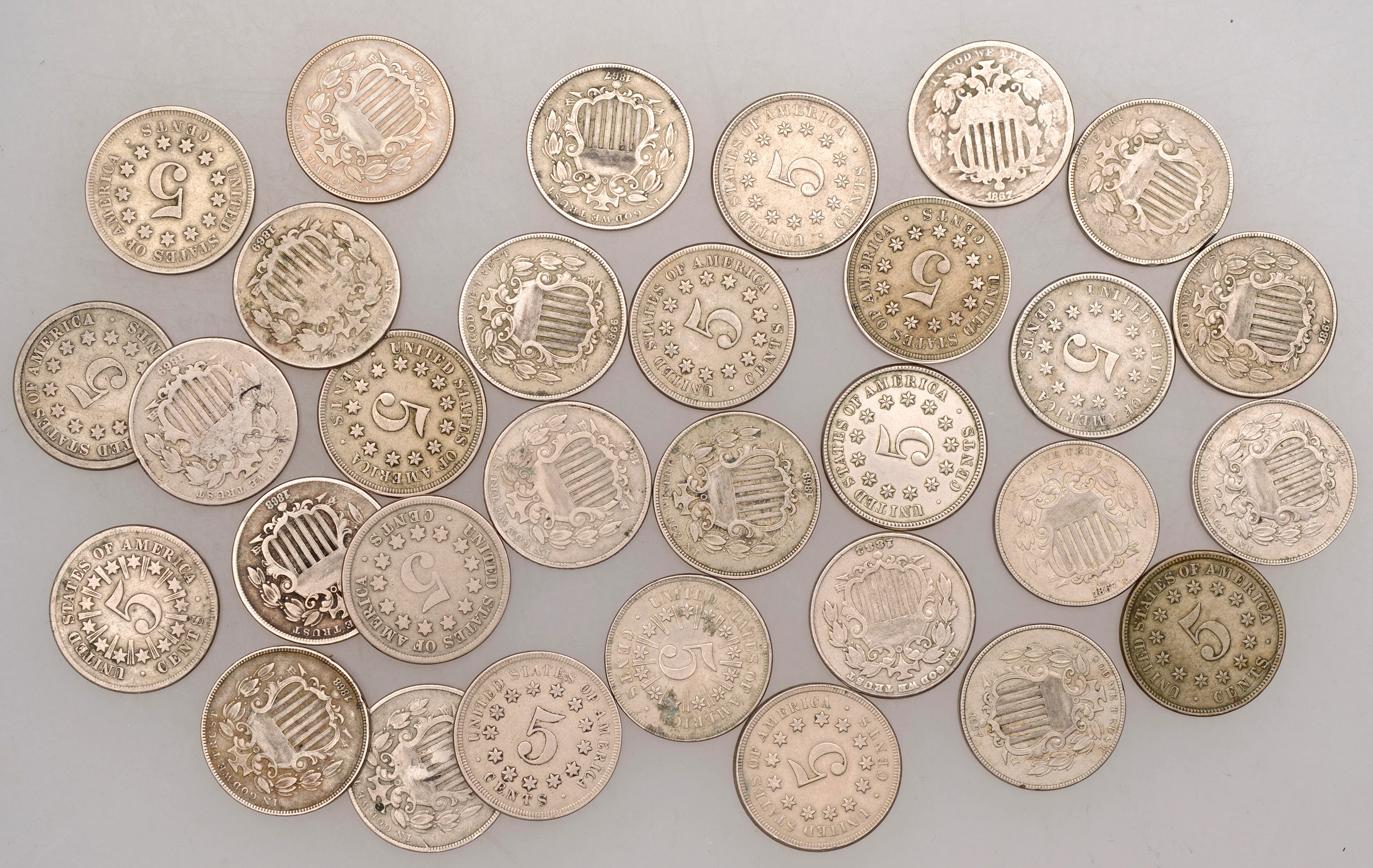 United States of America, ‘Shield’ Nickels (31), various dates (KM