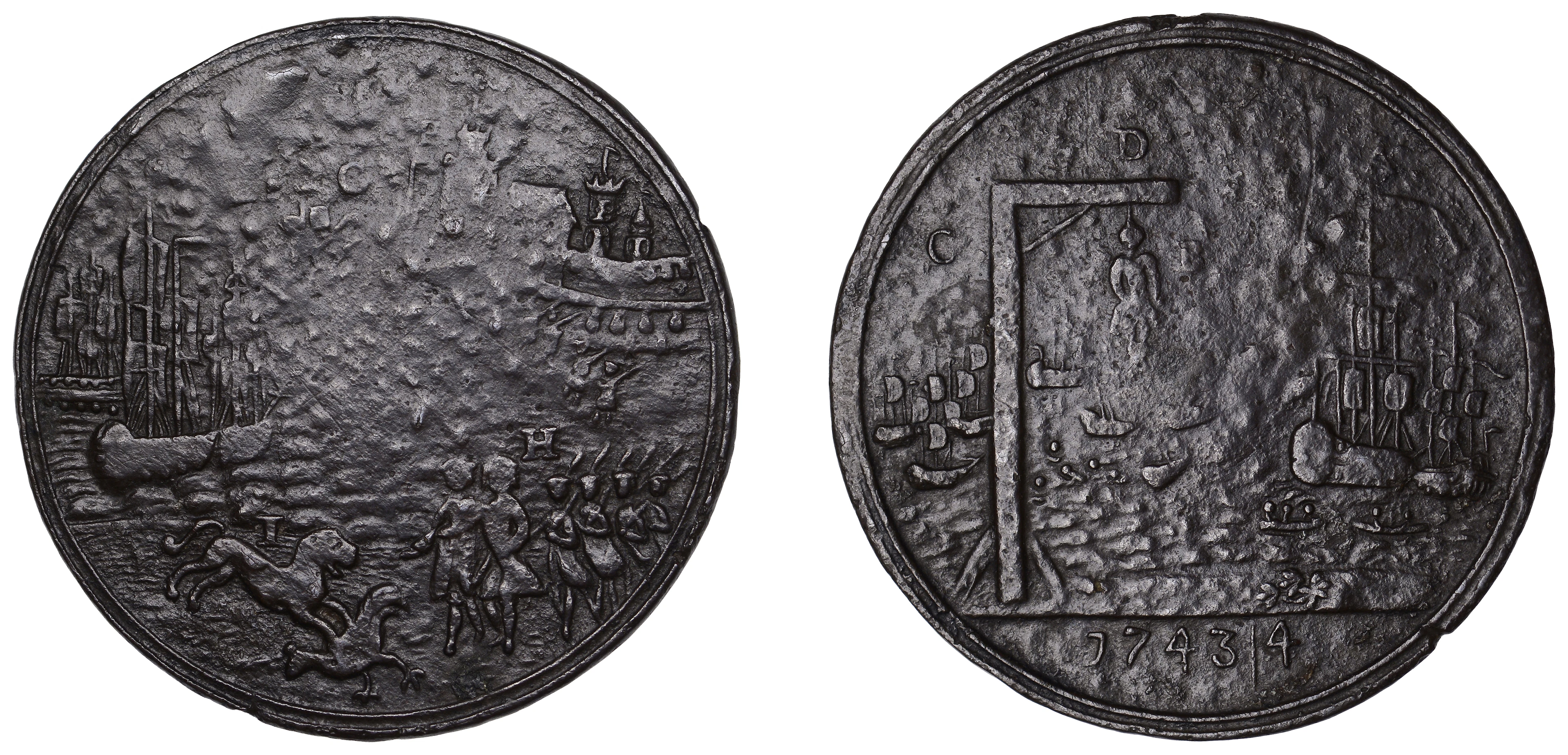 French and Spanish Fleets Defeated off Toulon, 1744, a pinchbeck medal