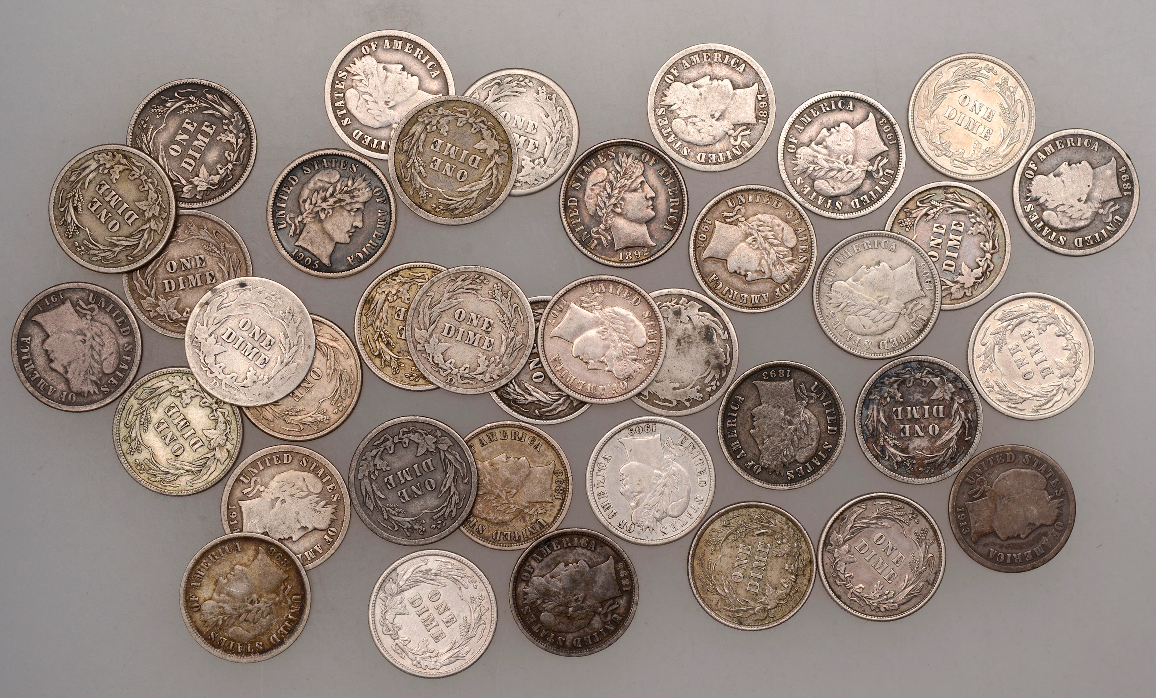 United States of America, ‘Barber’ Dimes (37), various dates [37].