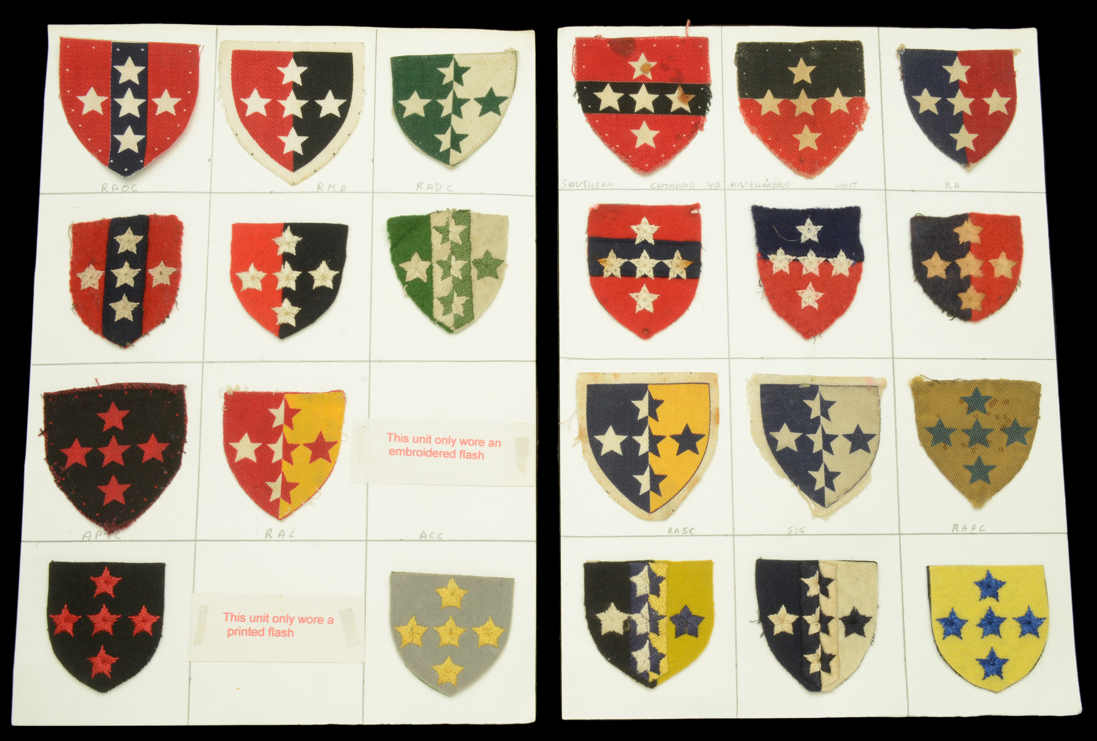 Assorted Southern Command Insignia. A good selection of cloth insignia