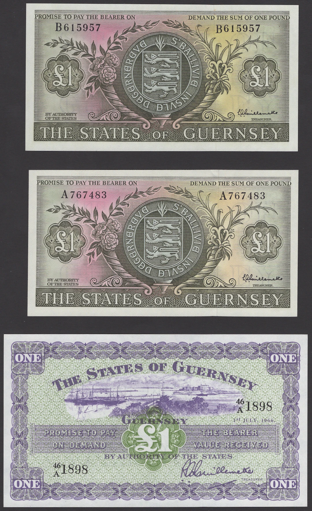 States of Guernsey, £1, 1 July 1966, serial number 46/A 1898, £1