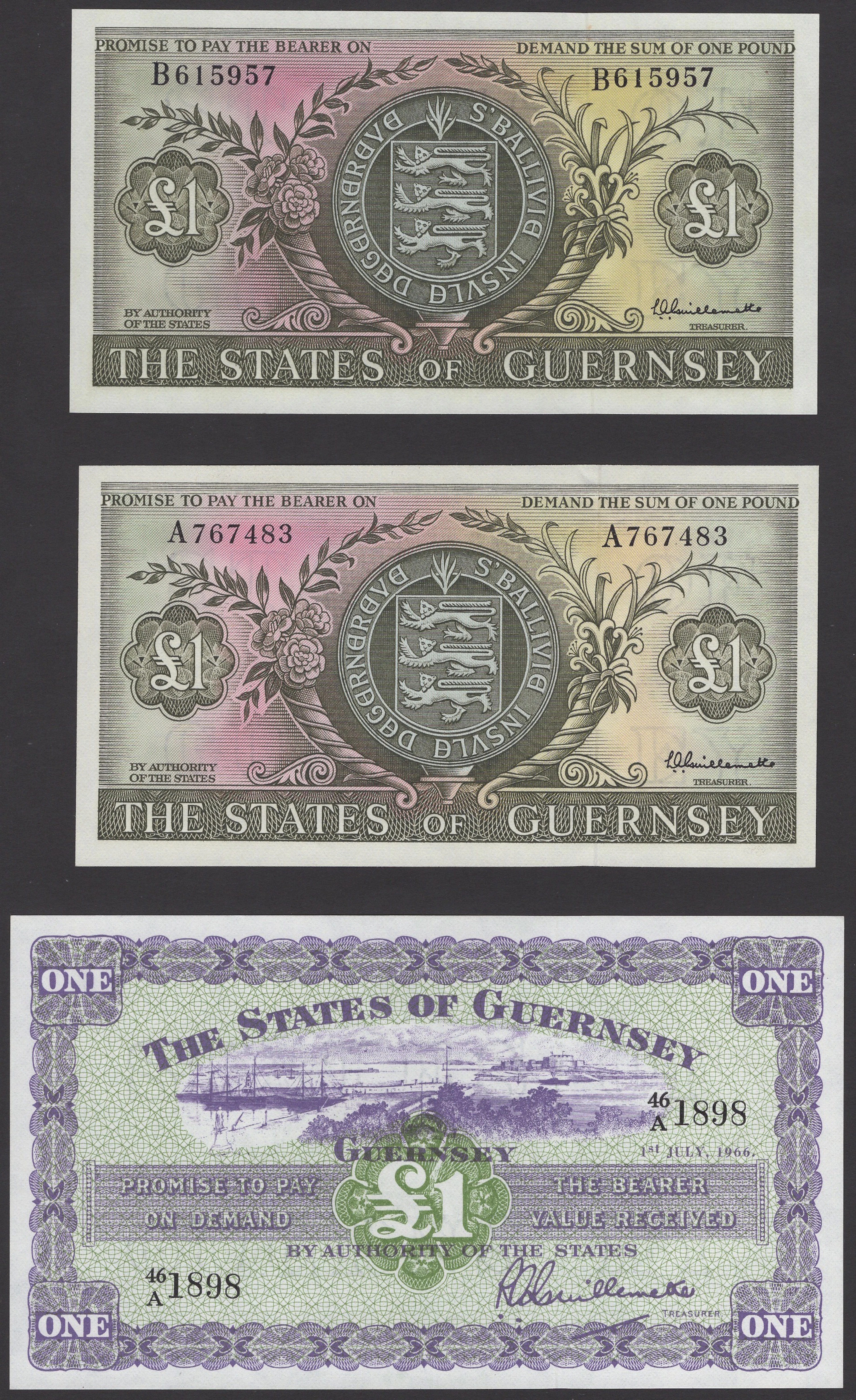 States of Guernsey, £1, 1 July 1966, serial number 46/A 1898, £1