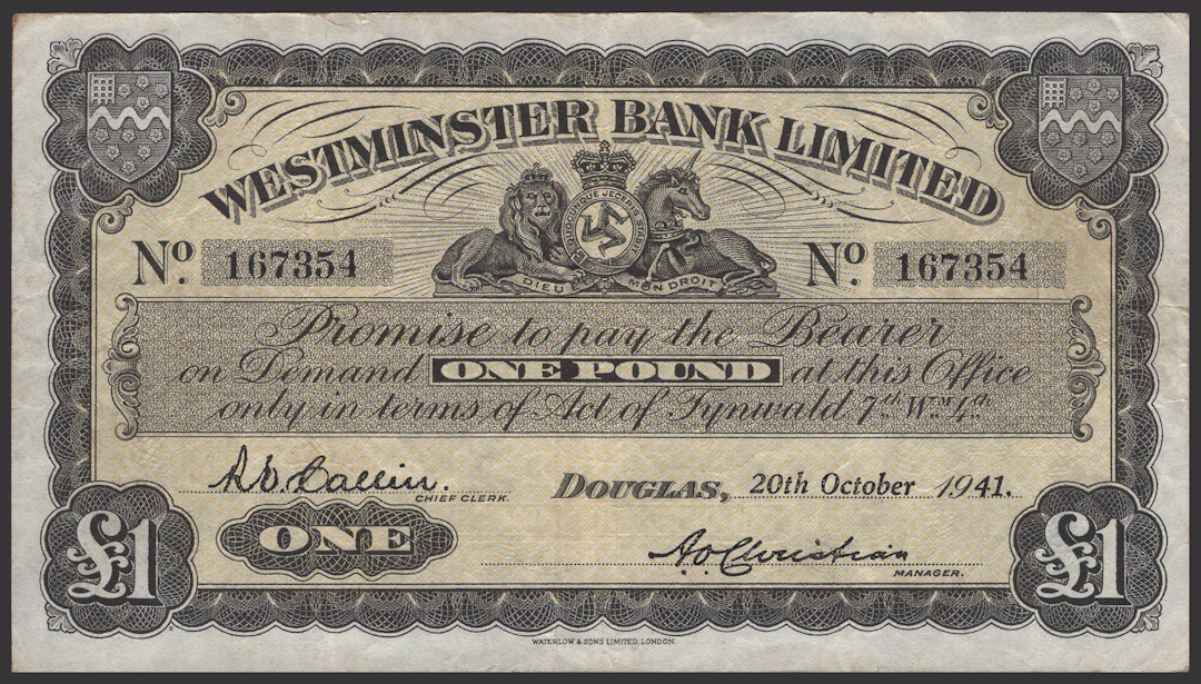 Westminster Bank Limited, £1, 20 October 1941, serial number 167354