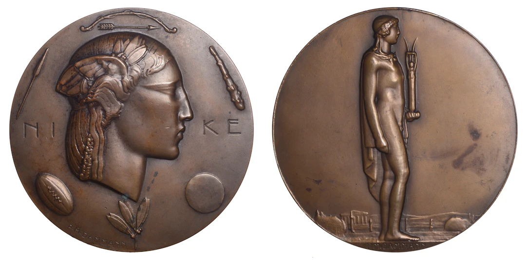 FRANCE, Nike, 1924, an Art Déco bronze medal by P.-M. Dammann for