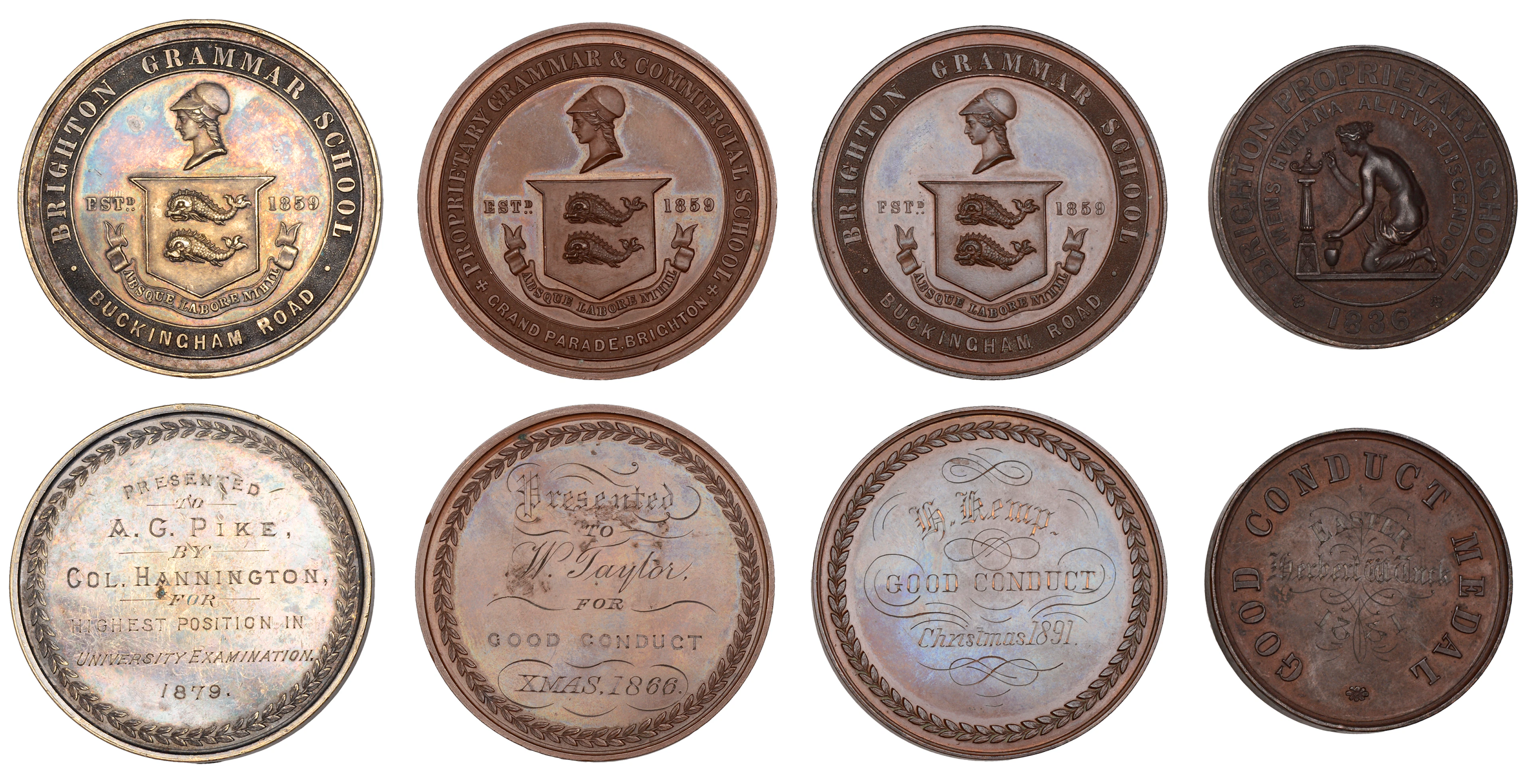 Brighton Propriety School, 1836, a bronze award medal, unsigned, named