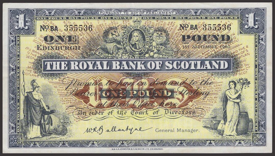 Royal Bank of Scotland, £1 (10), 1 September 1960, 1 November 1960