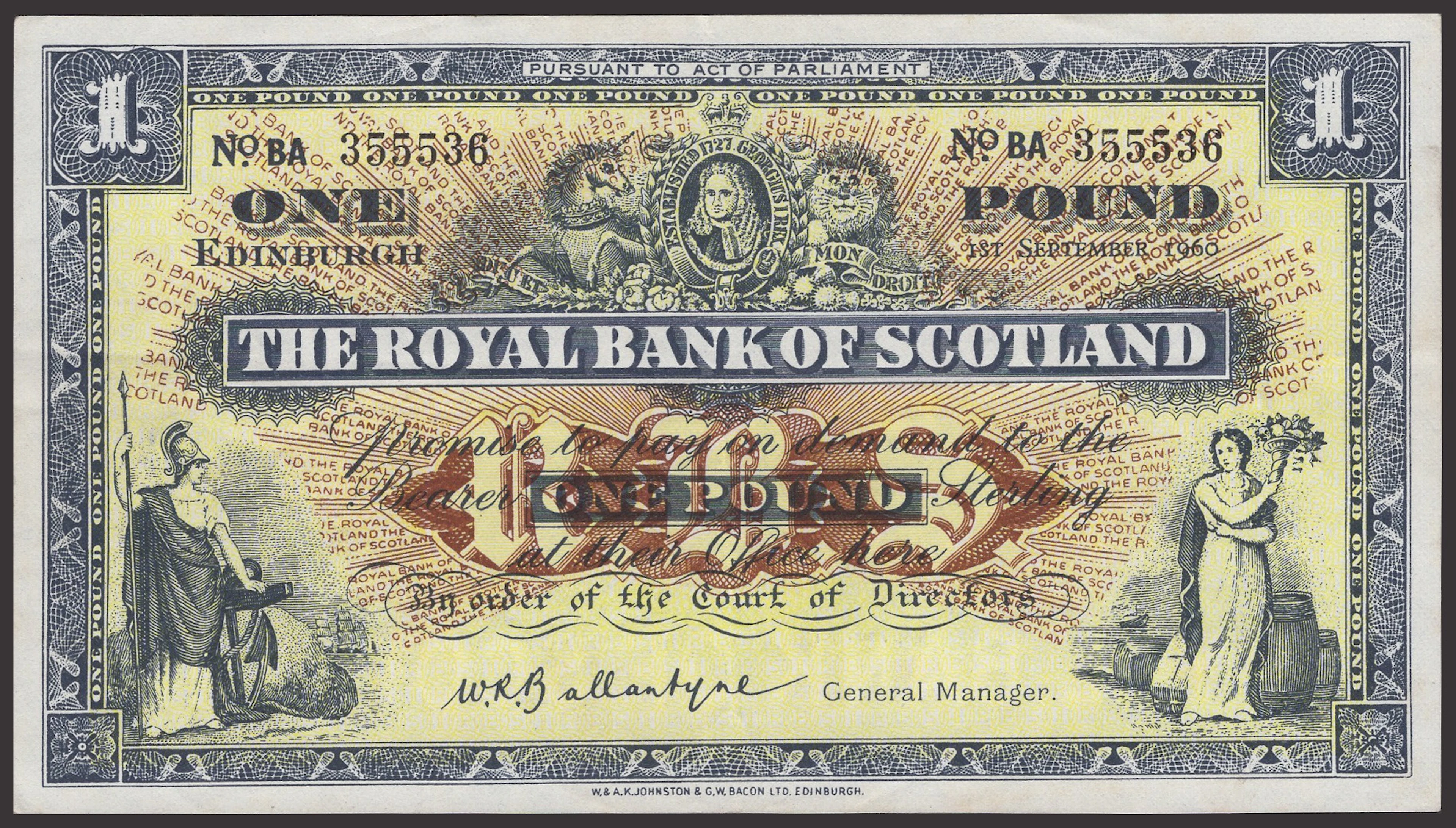Royal Bank of Scotland, £1 (10), 1 September 1960, 1 November 1960