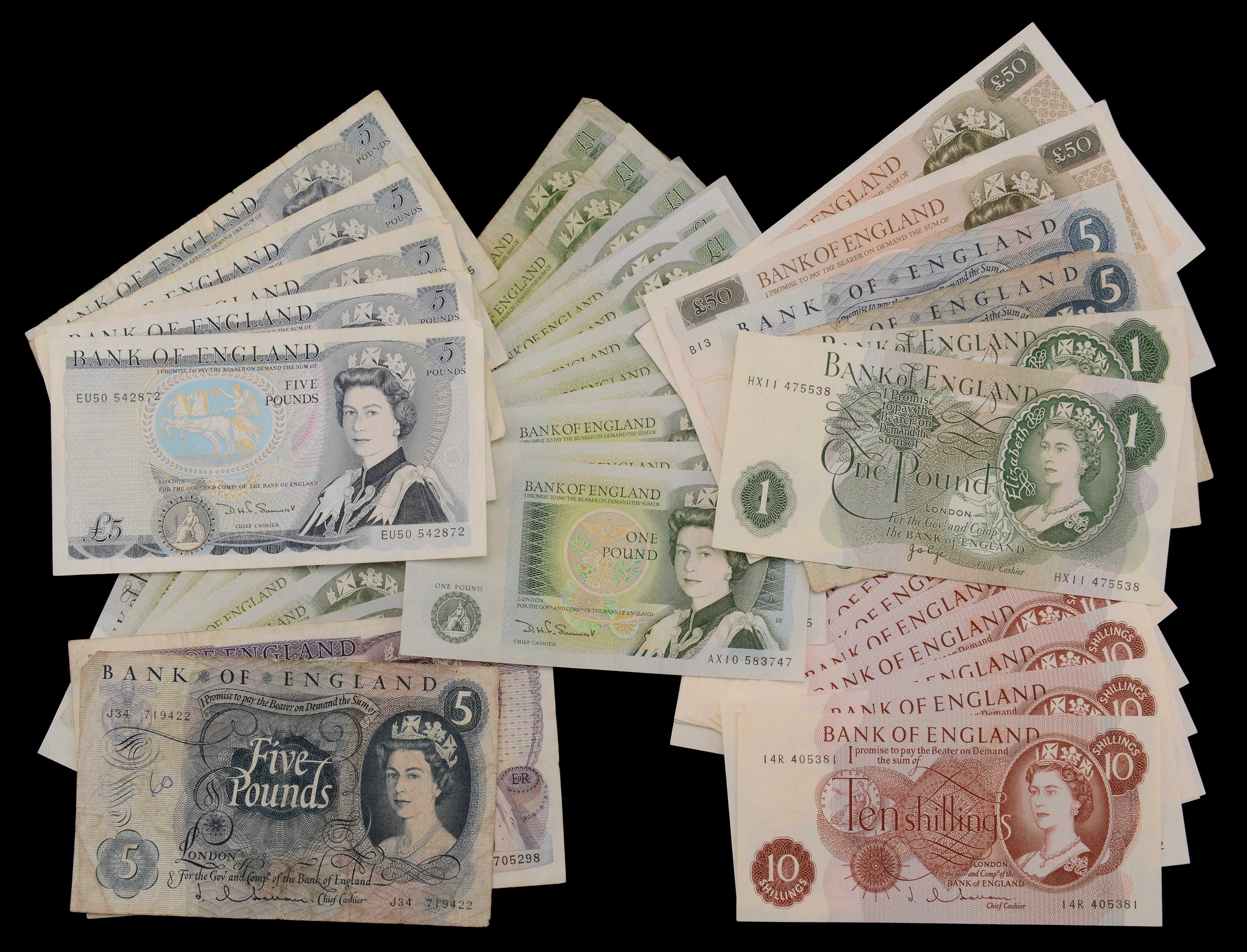 A group of Bank of England notes, comprising Jasper Q. Hollom, 10
