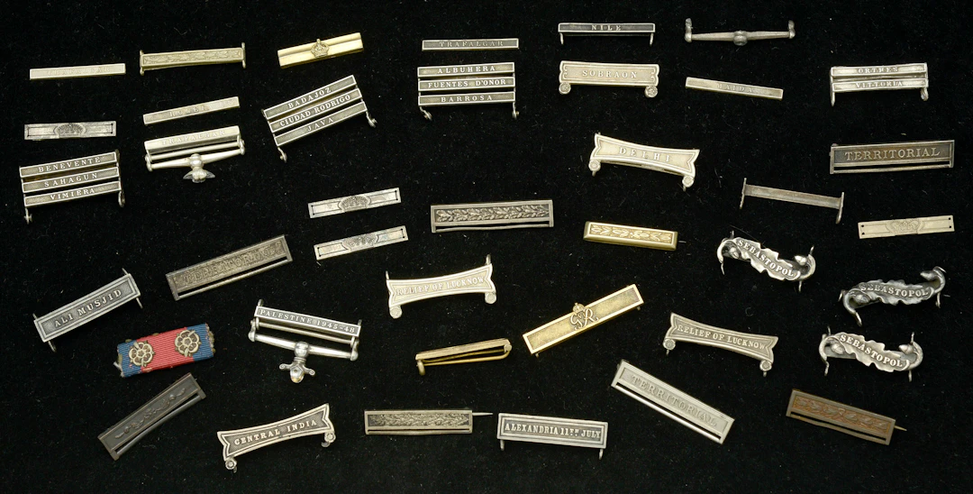 Clasps: A selection of miscellaneous clasps, Second Award bars, and