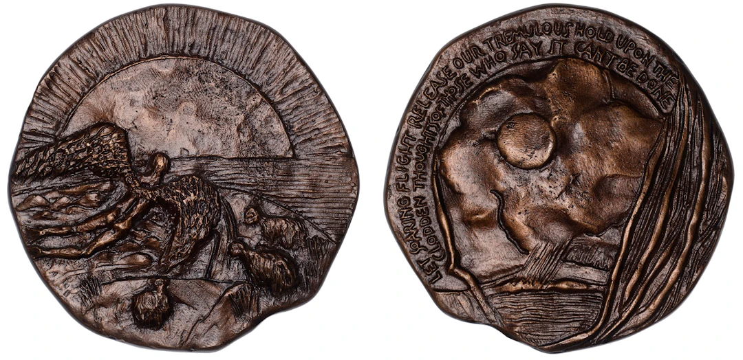 ENGLAND, Icarus Tries, 1991, a cast bronze medal by R. Dutton for