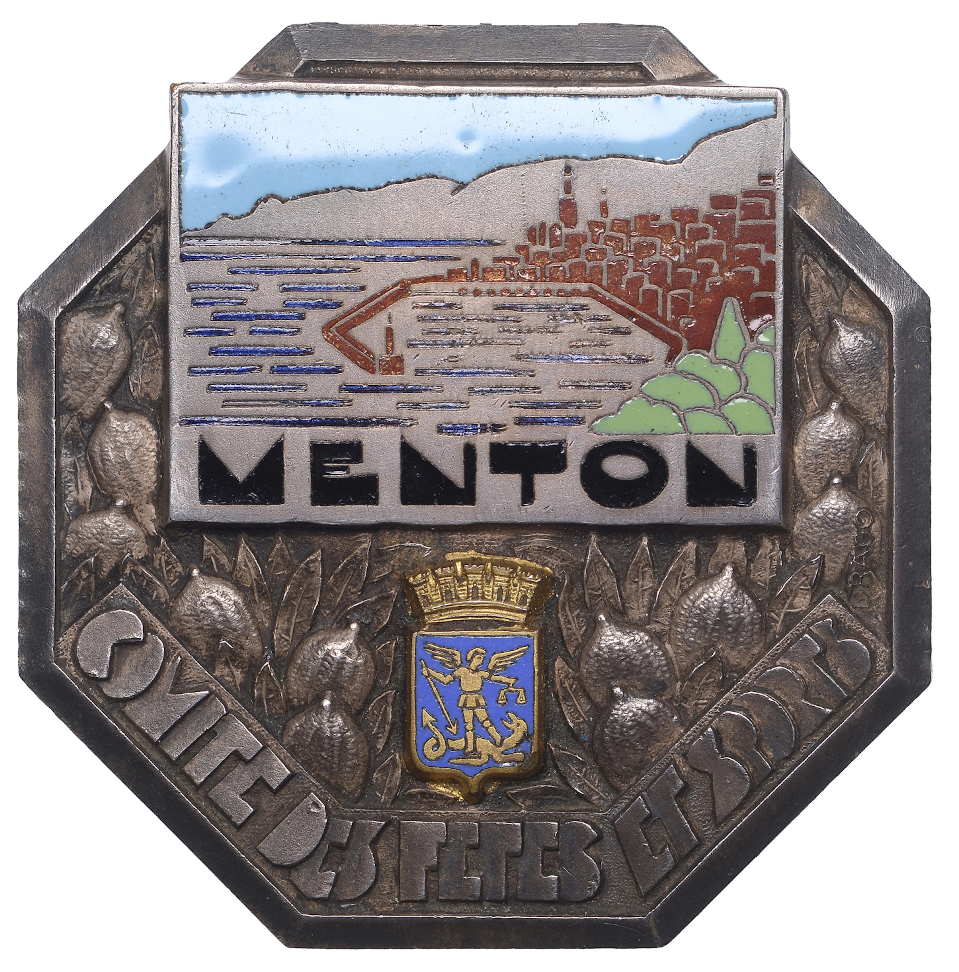 FRANCE, Menton, c. 1935, an octagonal plated and enamelled uniface