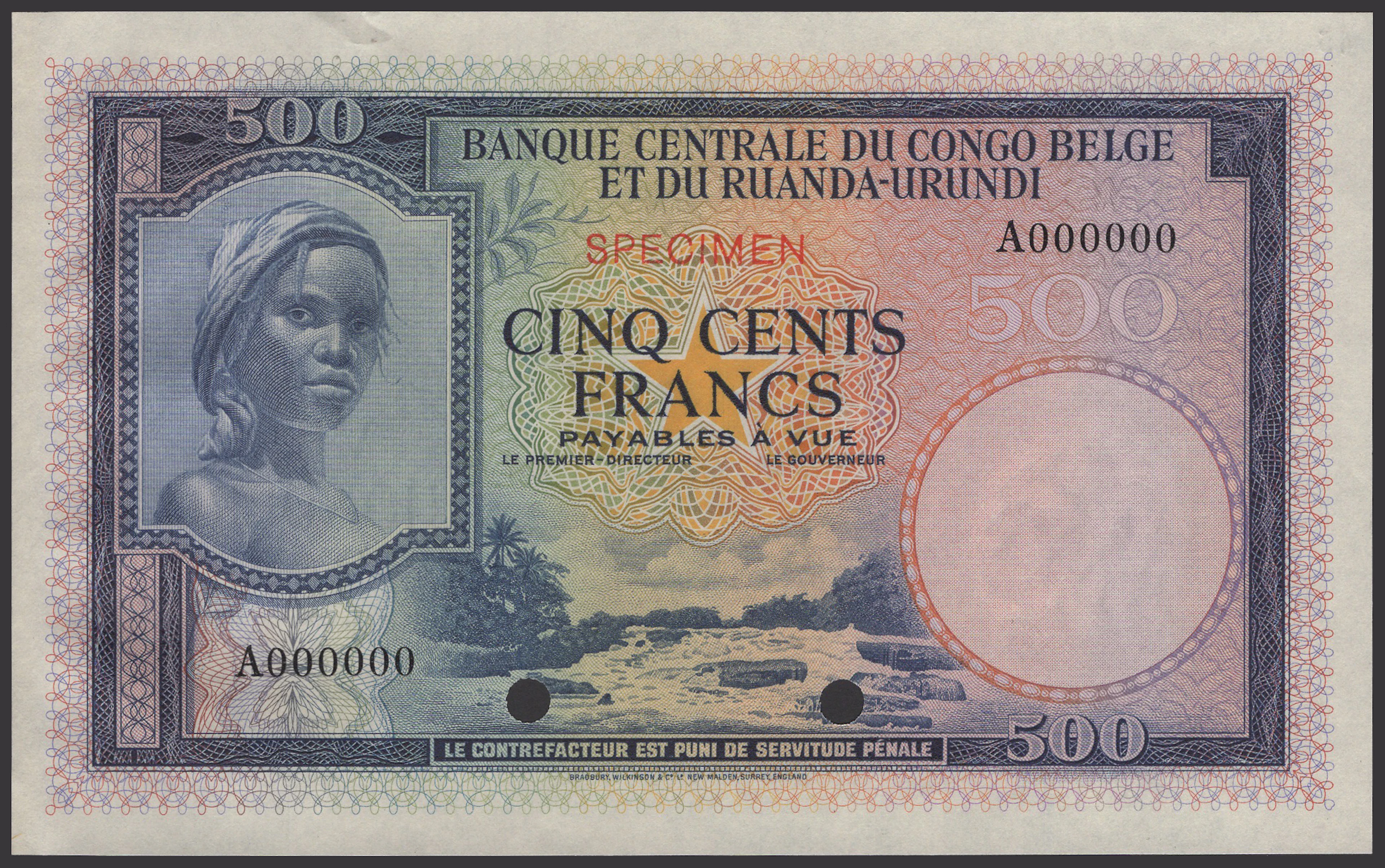 Banque Centrale du Congo Belge et du Ruanda-Urundi, colour trial 500