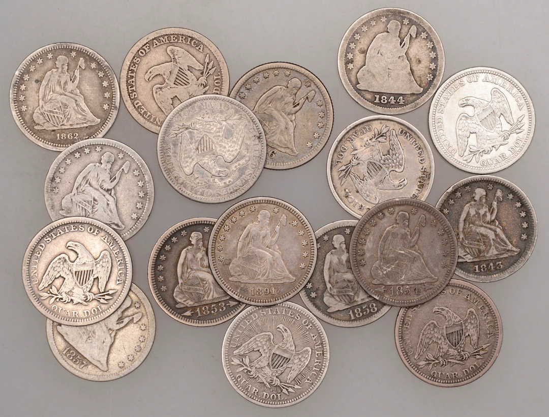 United States of America, ‘Seated Liberty’ Quarter-Dollars (17), various