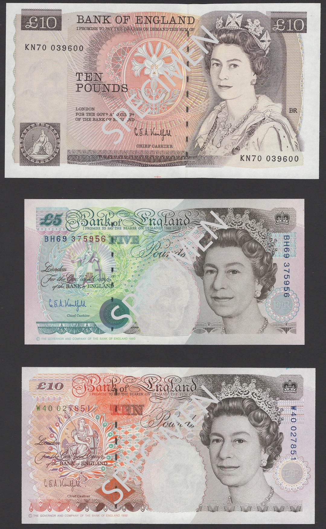 Bank of England, Graham E. A. Kentfield, £10, 25 November 1991, serial