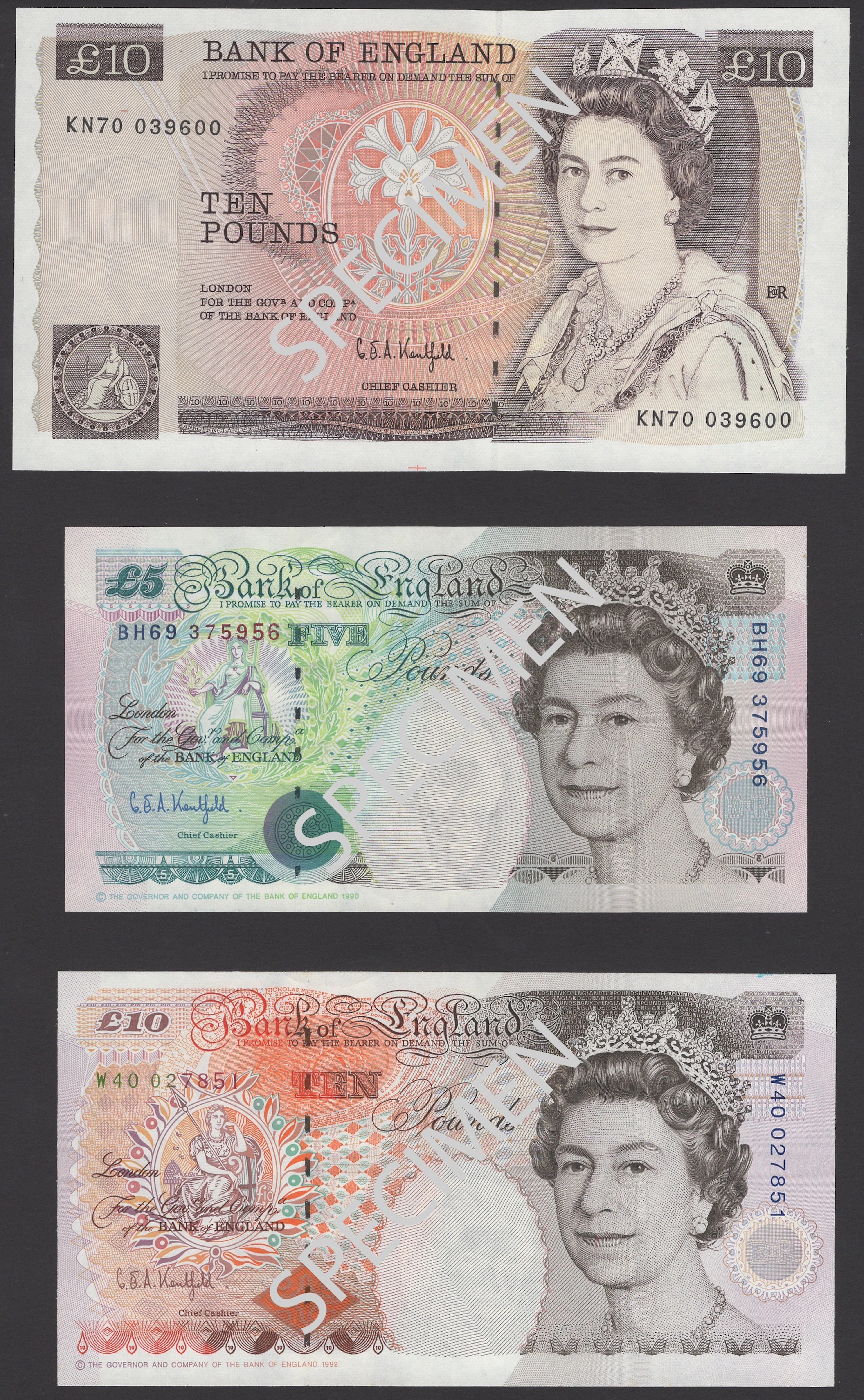 Bank of England, Graham E. A. Kentfield, £10, 25 November 1991, serial