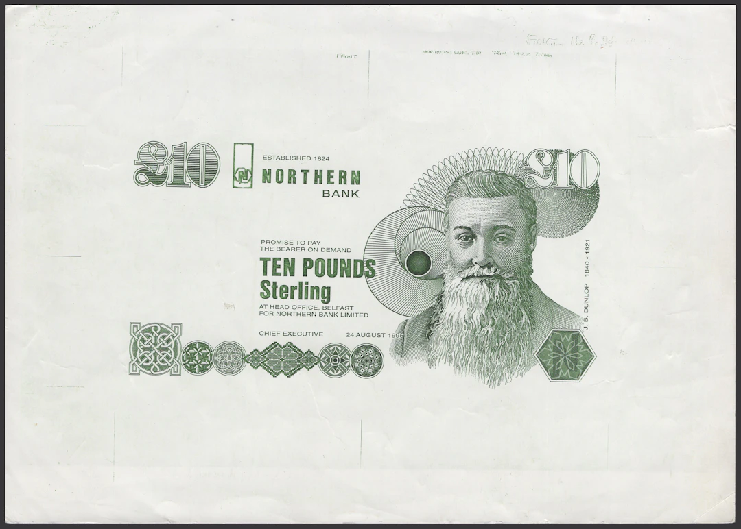 Northern Bank Limited, obverse die proof in green for the unissued