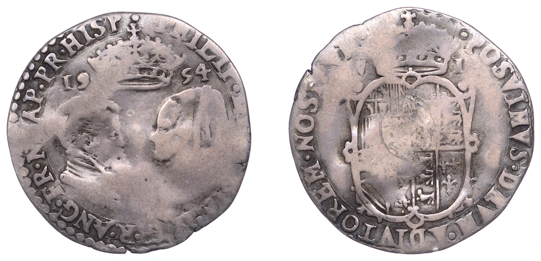 Philip and Mary (1554-1558), Sixpence, 1554, full titles, reads 1954