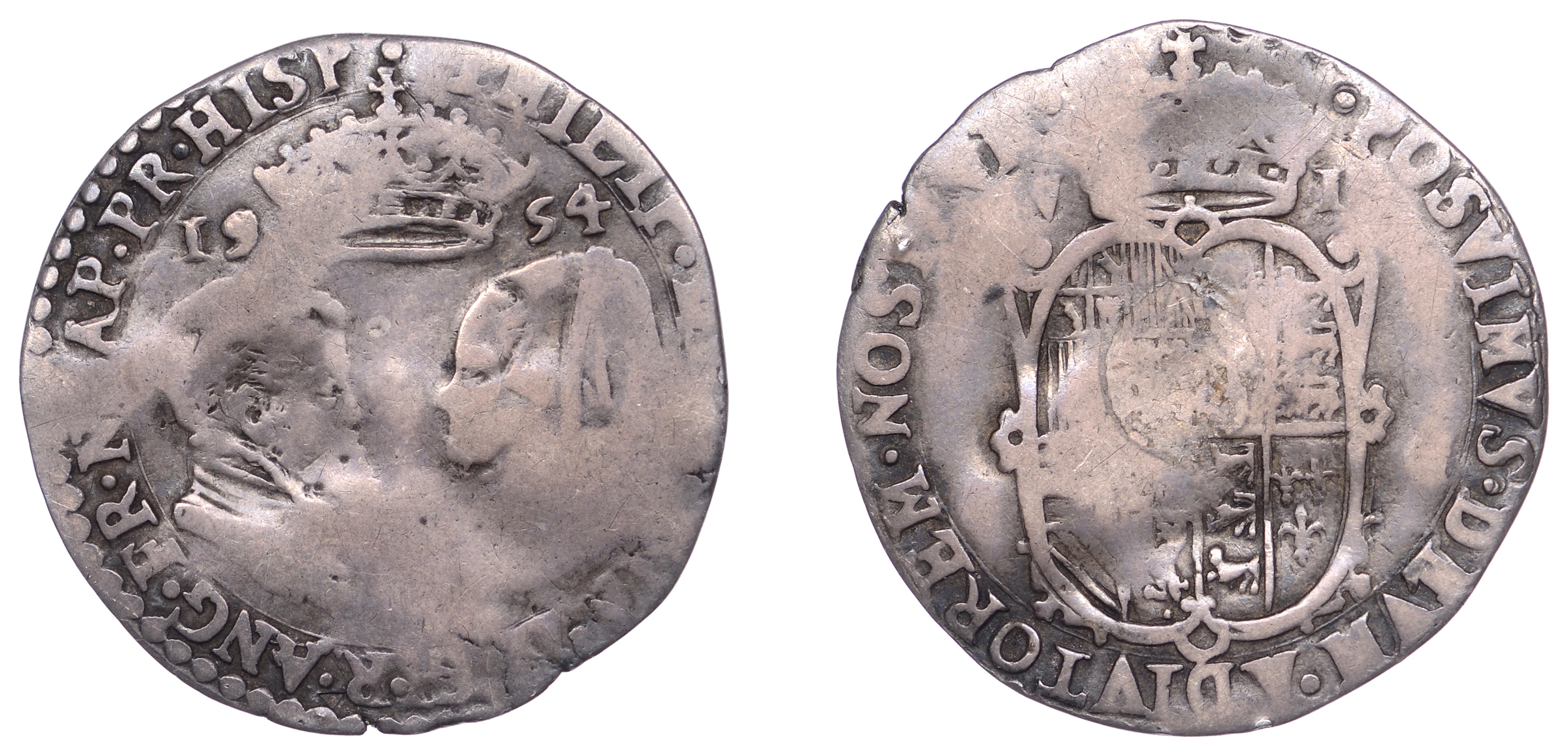 Philip and Mary (1554-1558), Sixpence, 1554, full titles, reads 1954