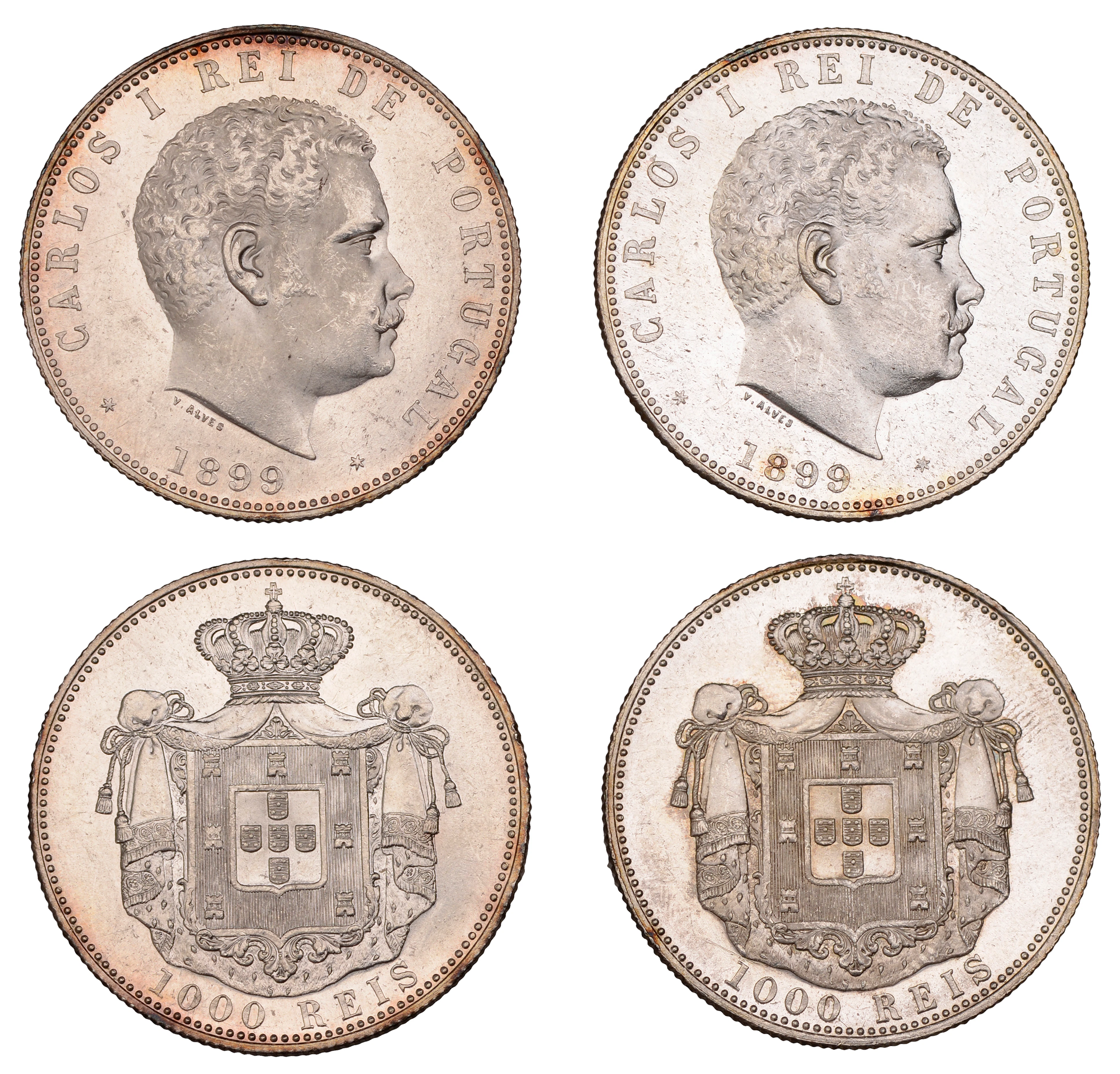 Portugal, Carlos I, 1000 Reis (2), both 1899, Lisbon (KM 540) [2].