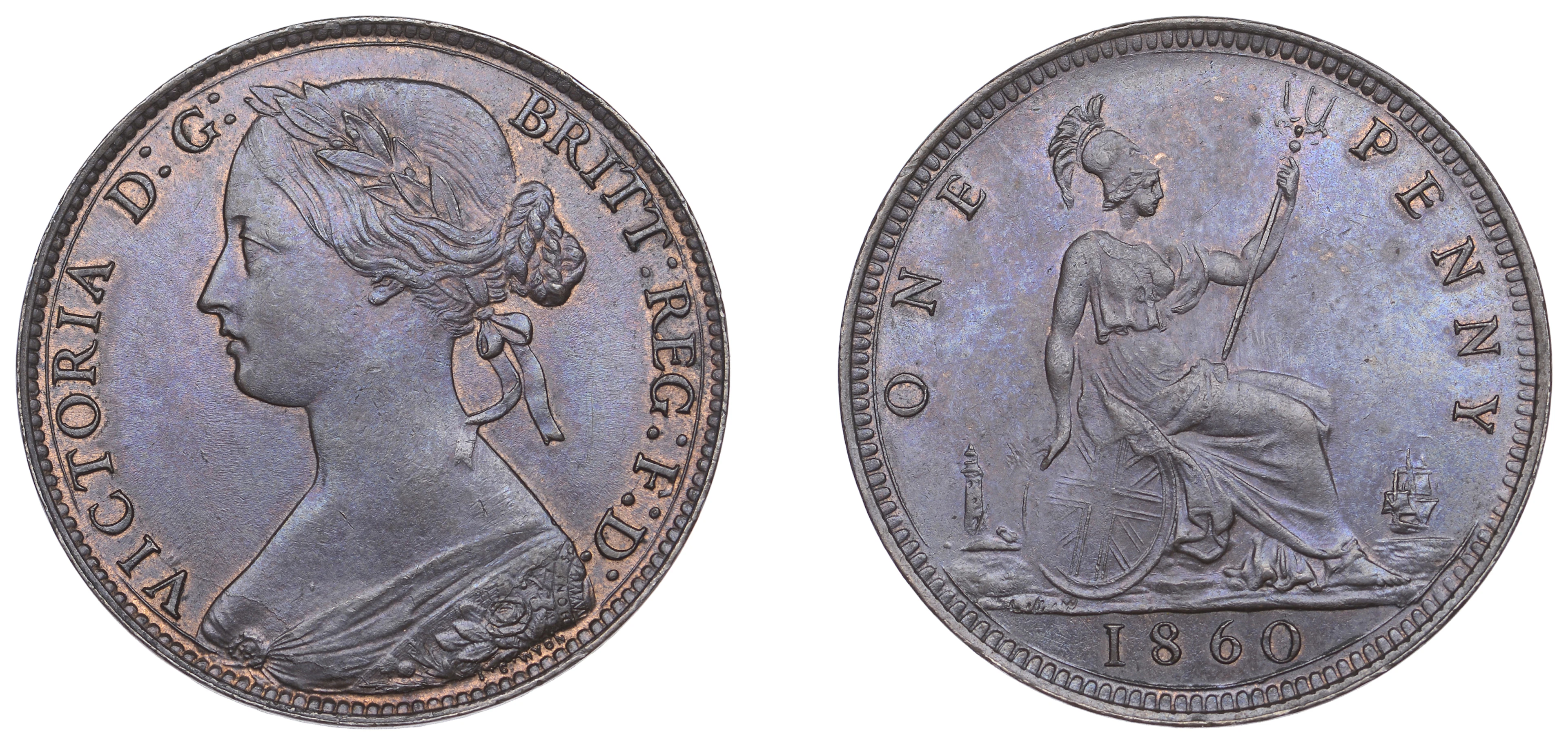 Victoria (1837-1901), Bronze Penny, 1860, dies 4+D, Britannia appears