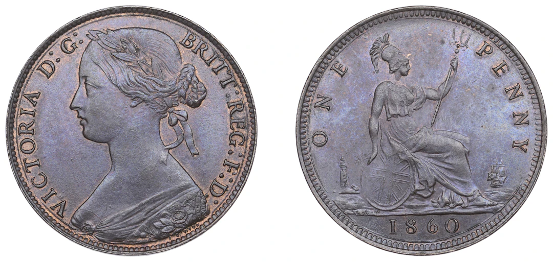 Victoria (1837-1901), Bronze Penny, 1860, dies 4+D, Britannia appears